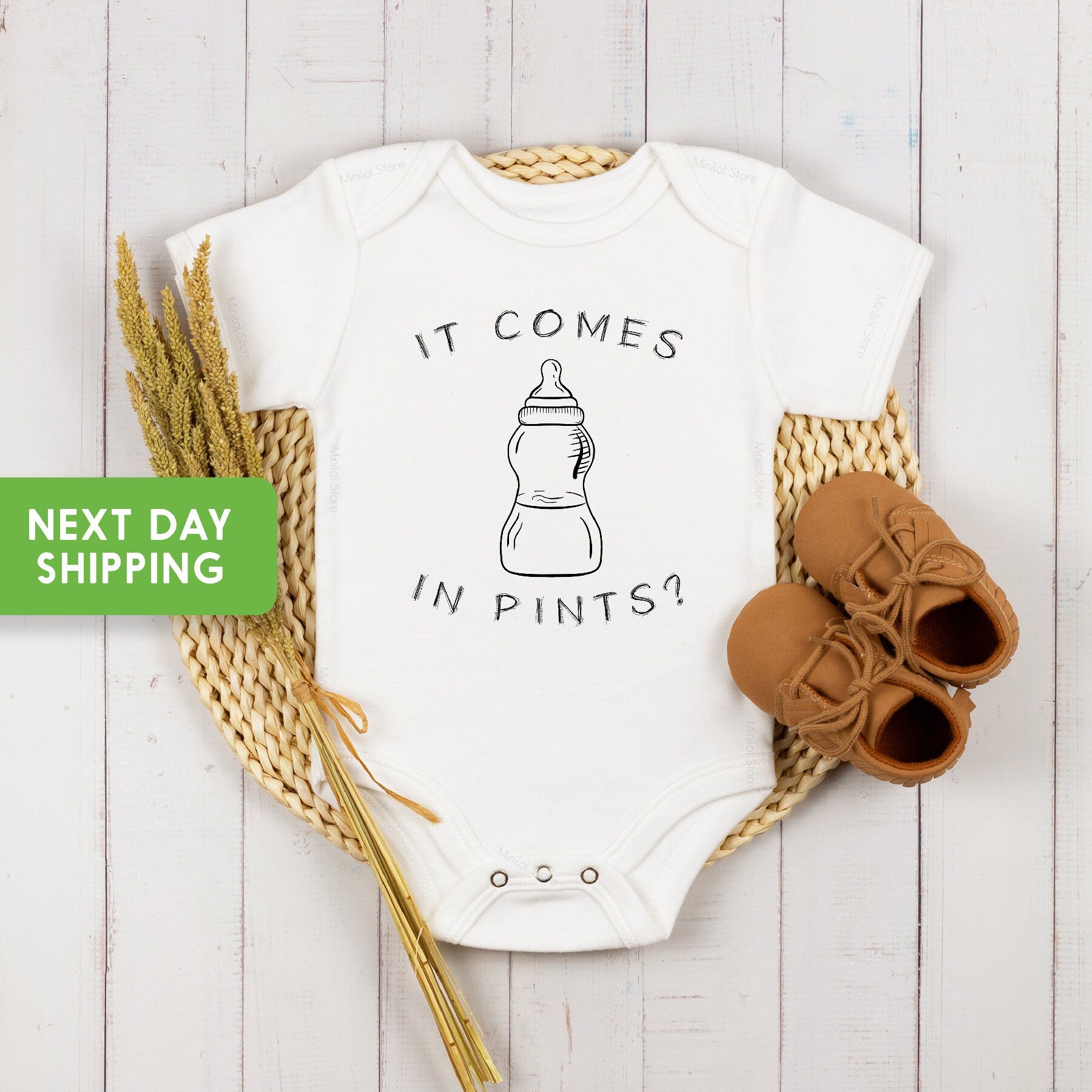 It Comes In Pints OnesieĀ®, Funny Baby Clothes, Baby Shower Gift, New Baby OnesieĀ®, Natural Cotton OnesieĀ®