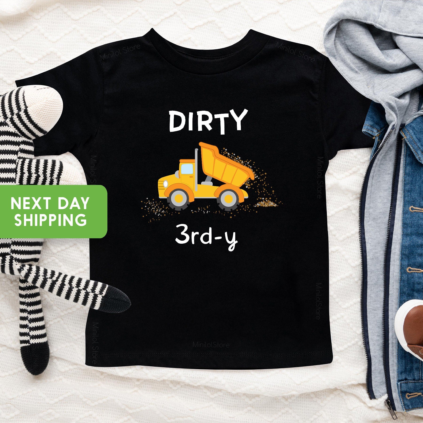 Dirty 3rd-y Construction Truck 3rd Birthday Party Shirt for Cake Smash, Birthday Boy Outfit 3, Three Year Old, Construction Themed Birthday