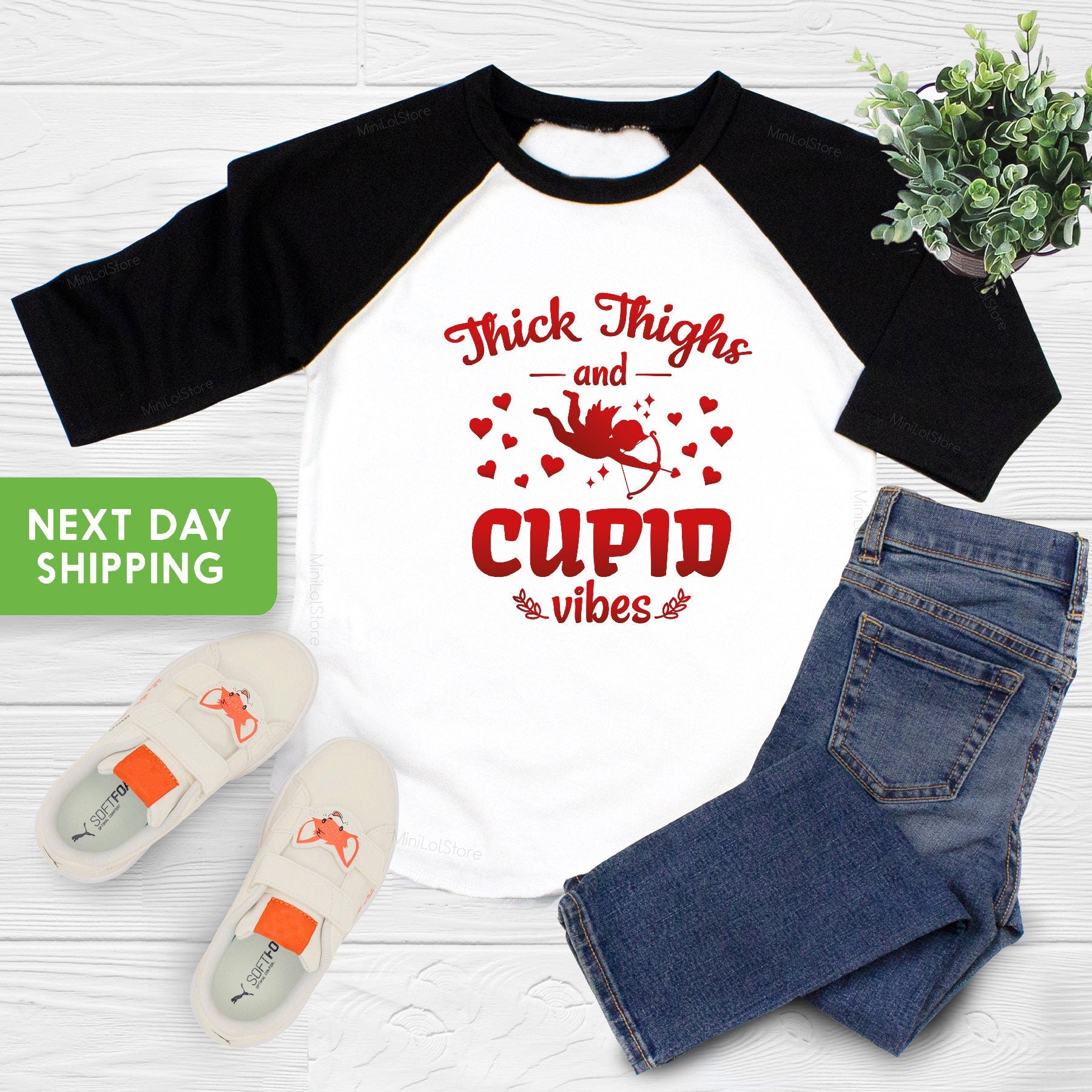 Thick Thighs & Cupid Vibes Valentines Baby Onesie®, Valentine Love Cupid Baby Onesie®, Valentines Kids Shirt, Baby Shower Gift
