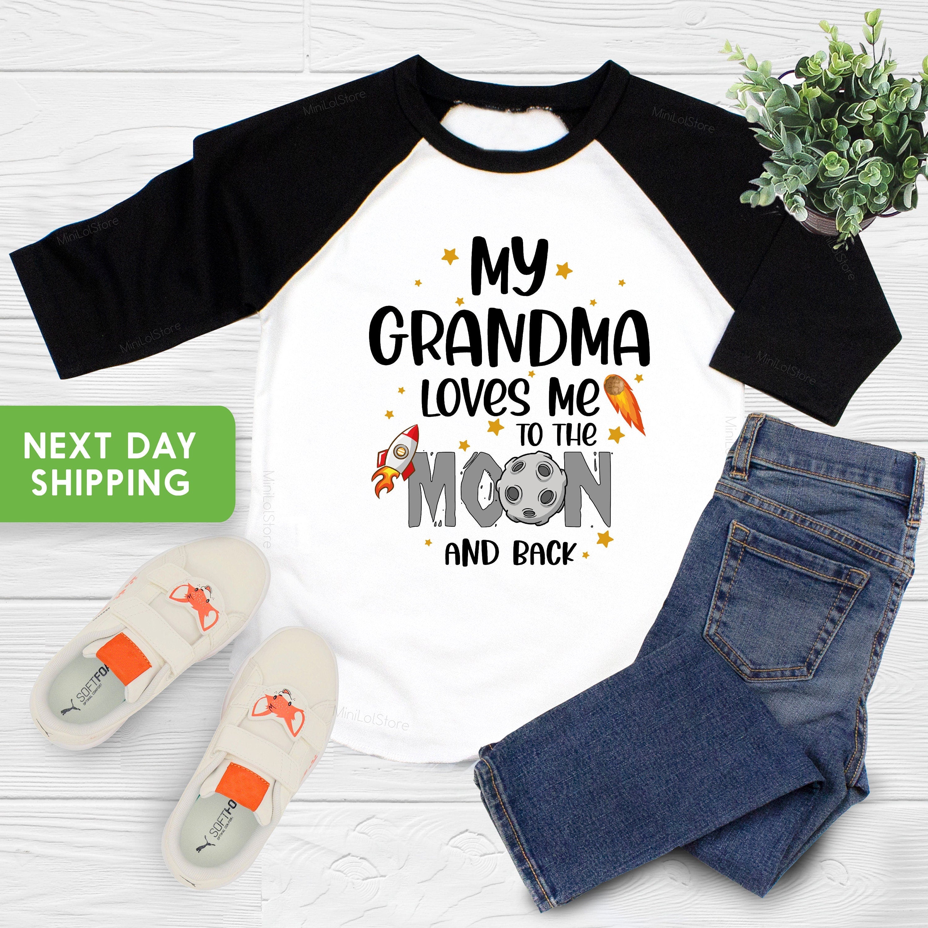 My Grandma Loves Me To The Moon And Back Baby Shirt, Cute Baby Shower Gift, Outer Space Shirt, Grandchild Baby Gift, Nana Baby OnesieĀ®