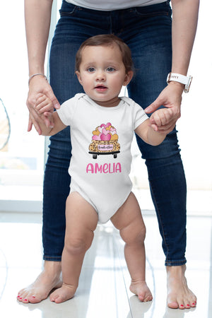 Personalized Name Valentine Girl baseball design on Baby Short 12 Month Onesie