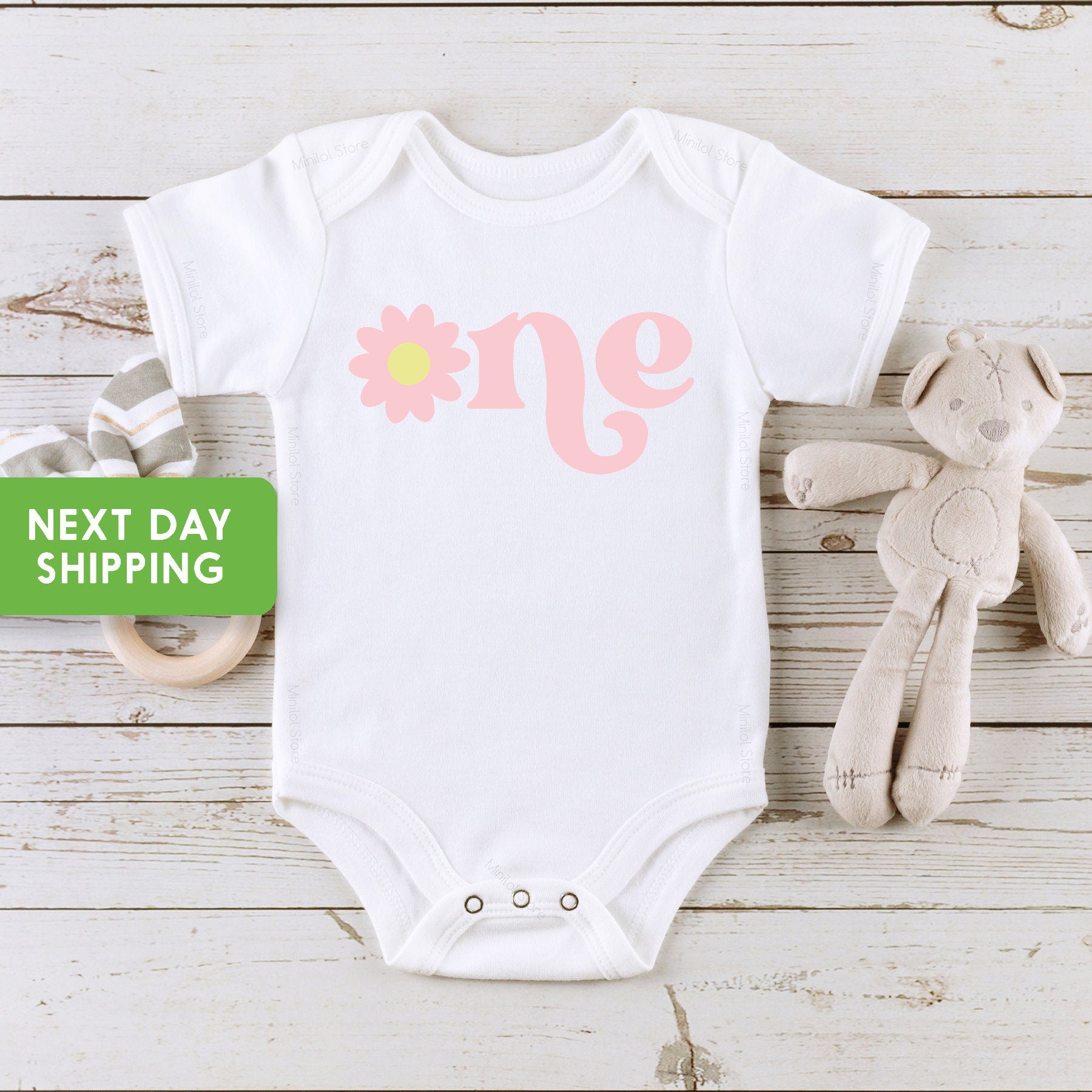 One Daisy Baby Onesie®, One Wild Groovy Girl Birthday Onesie®, Daisy Love Babe 1st Birthday Bodysuit, Retro First Birthday Party Outfit