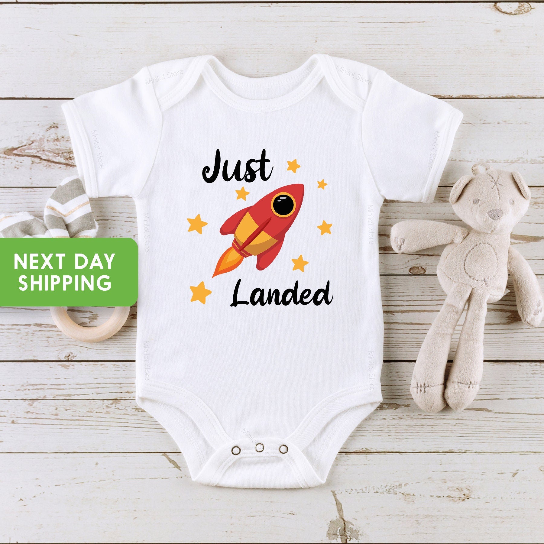 Just Landed Baby Bodysuit, Space Ship Baby Bodysuit, Astronaut Baby Bodysuit, Baby Shower Gift, Infant Astronaut, Funny Baby Bodysuit