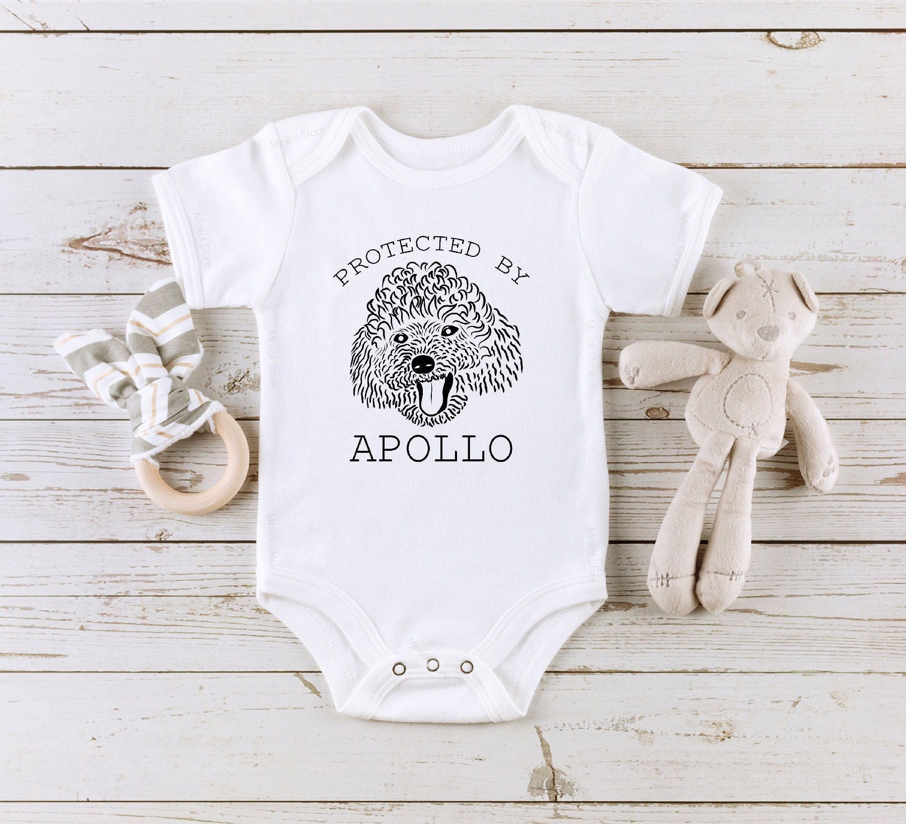 Protected By Dog Onesie®, Custom Baby Onesie®, Baby Announcement, Cute Sibling Bodysuit, Newborn Outfit, Baby Shower Gift, New Baby Reveal
