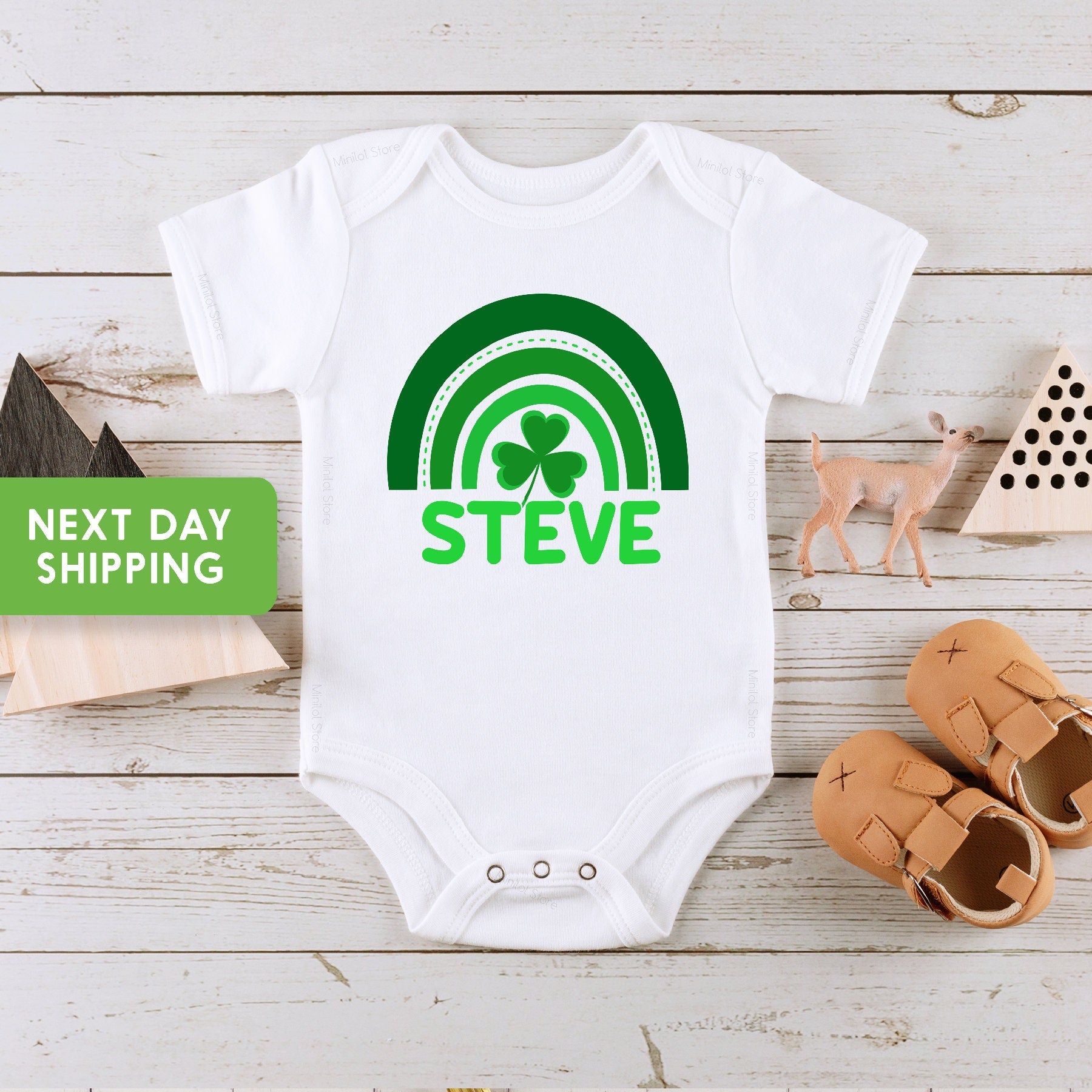 Custom Lucky Rainbow OnesieĀ®, Green Rainbow OnesieĀ®, St Patricks Day OnesieĀ®, Custom Name St Patricks Day Baby Long or Short Sleeve OnesieĀ®