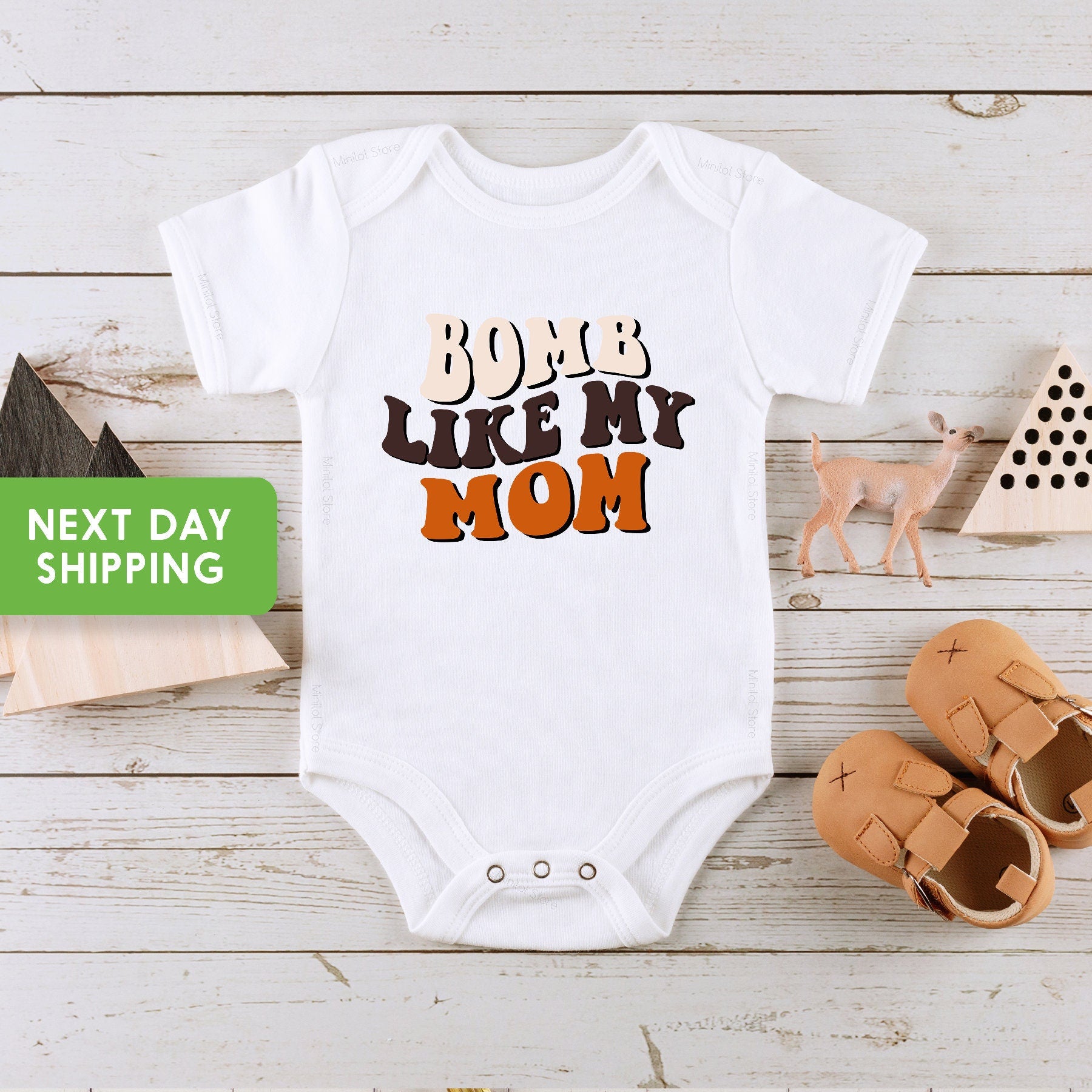 Bomb Like My Mom Baby Onesie®, Cute Retro Bodysuit, I Love My Mom Natural Onesie®,Baby Shower Gift, Valentine's Day Gift, Mother's Day Gift