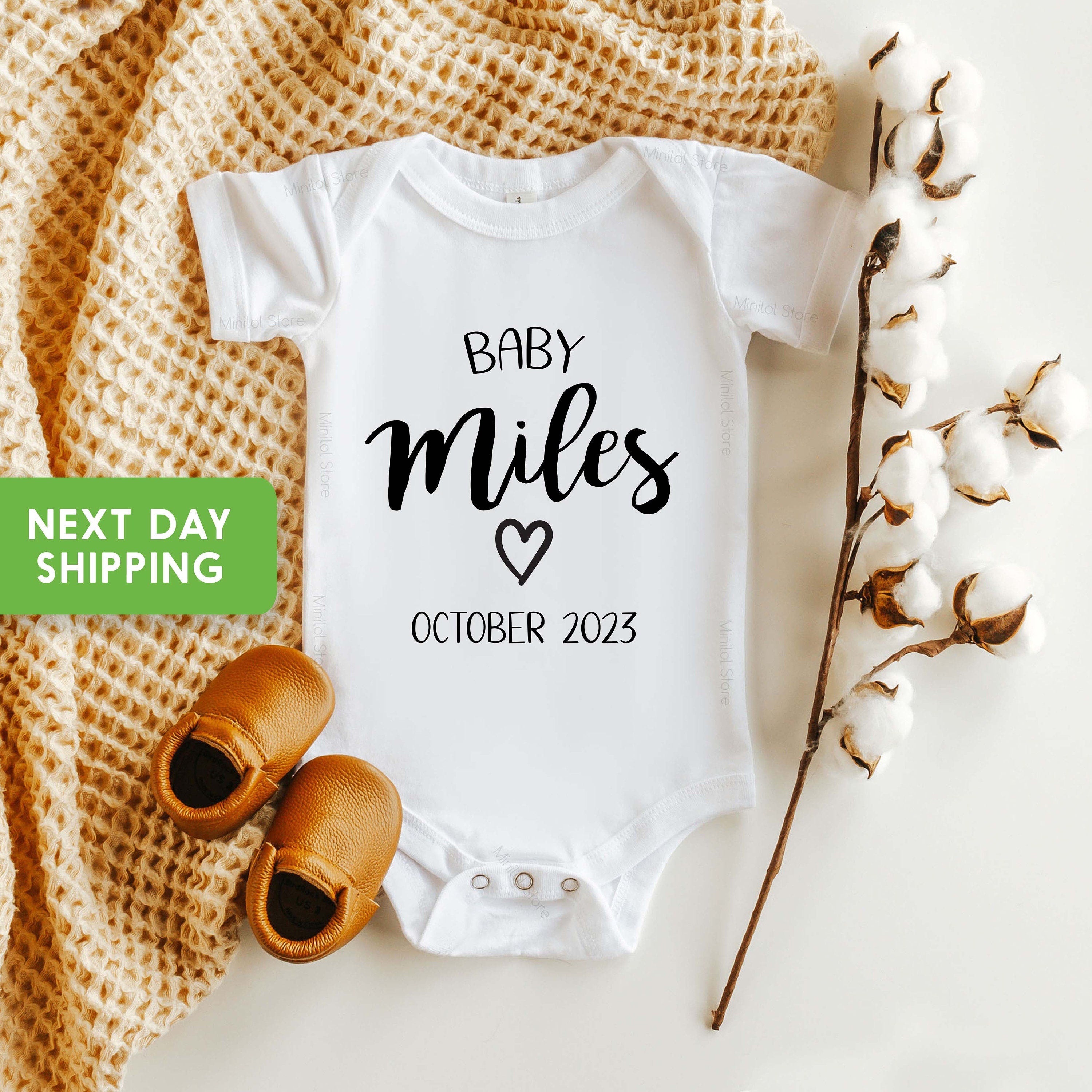 Baby Name Announcement OnesieĀ®, Pregnancy Announcement Bodysuit, Coming Soon Baby OnesieĀ®
