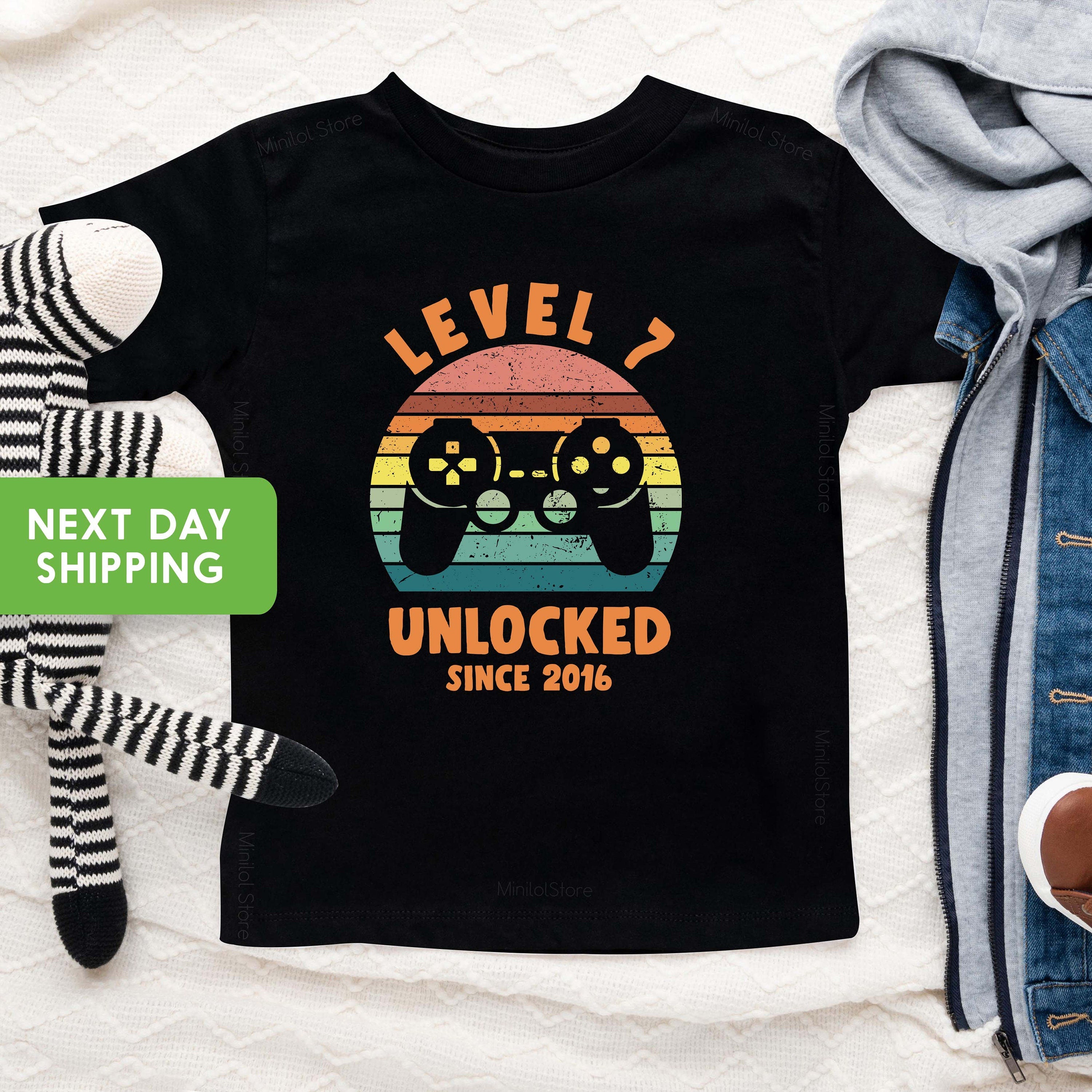 Seventh Birthday Video Game Shirt, 7th Birthday Gamer Baseball Tee, Level Seven Unlocked Birthday Shirt, Seventh Birthday Boy Baseball Tee