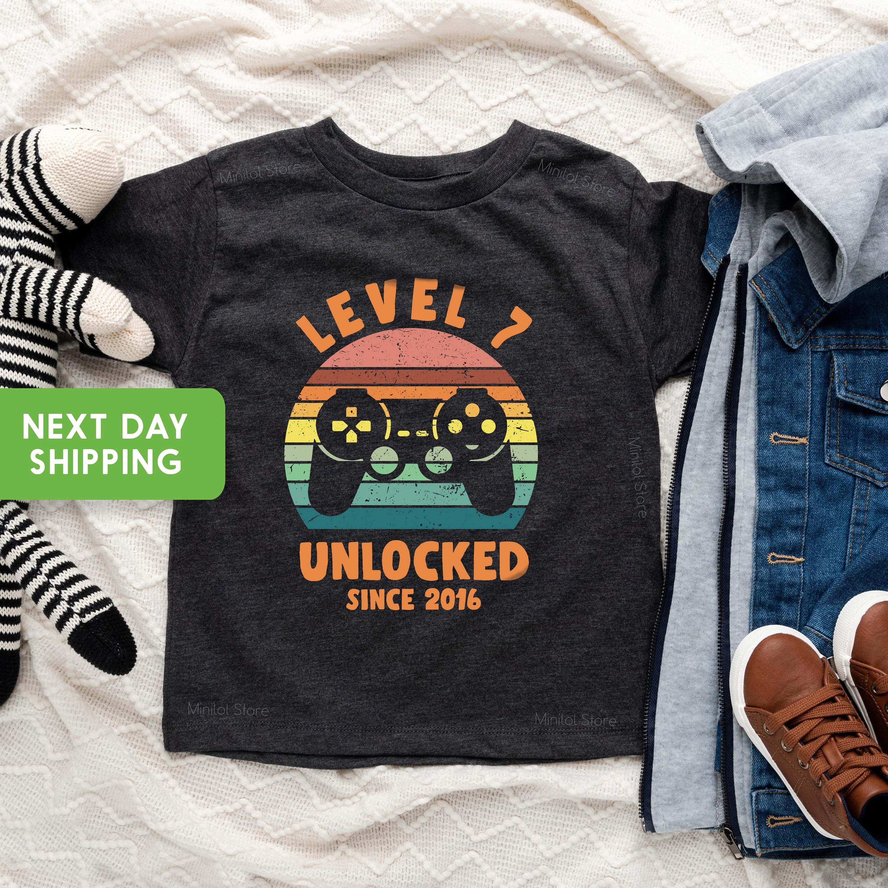 Seventh Birthday Video Game Shirt, 7th Birthday Gamer Baseball Tee, Level Seven Unlocked Birthday Shirt, Seventh Birthday Boy Baseball Tee