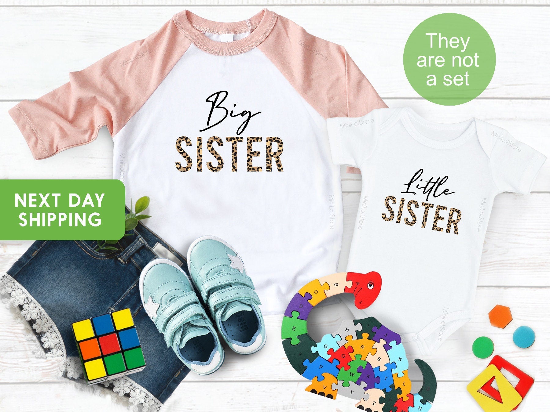 Big Sister and Little Sister Matching Outfit, Leopard Big Sis Lil Sis OnesieĀ® and Shirt, Boho Chic Baby Gift, Pregnancy Announcement