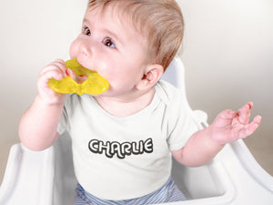 Retro Custom Name baseball design on Baby Short 12 Month Onesie