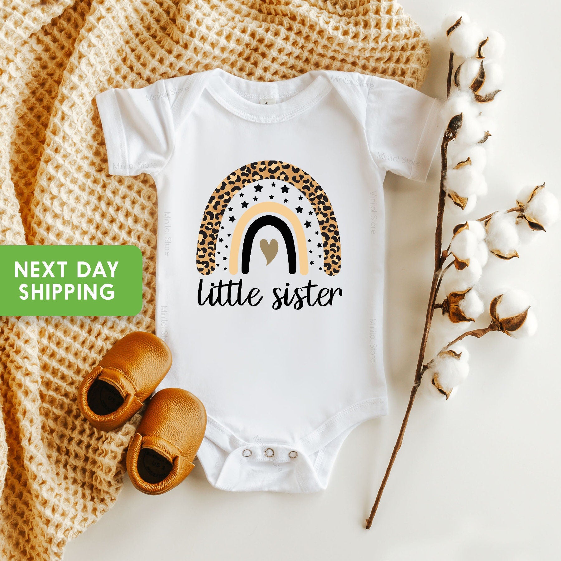 Big Sister and Little Sister Matching Outfit, Leopard Rainbow Sister Onesie® and Shirt, Boho Chic Baby Gift, Pregnancy Announcement
