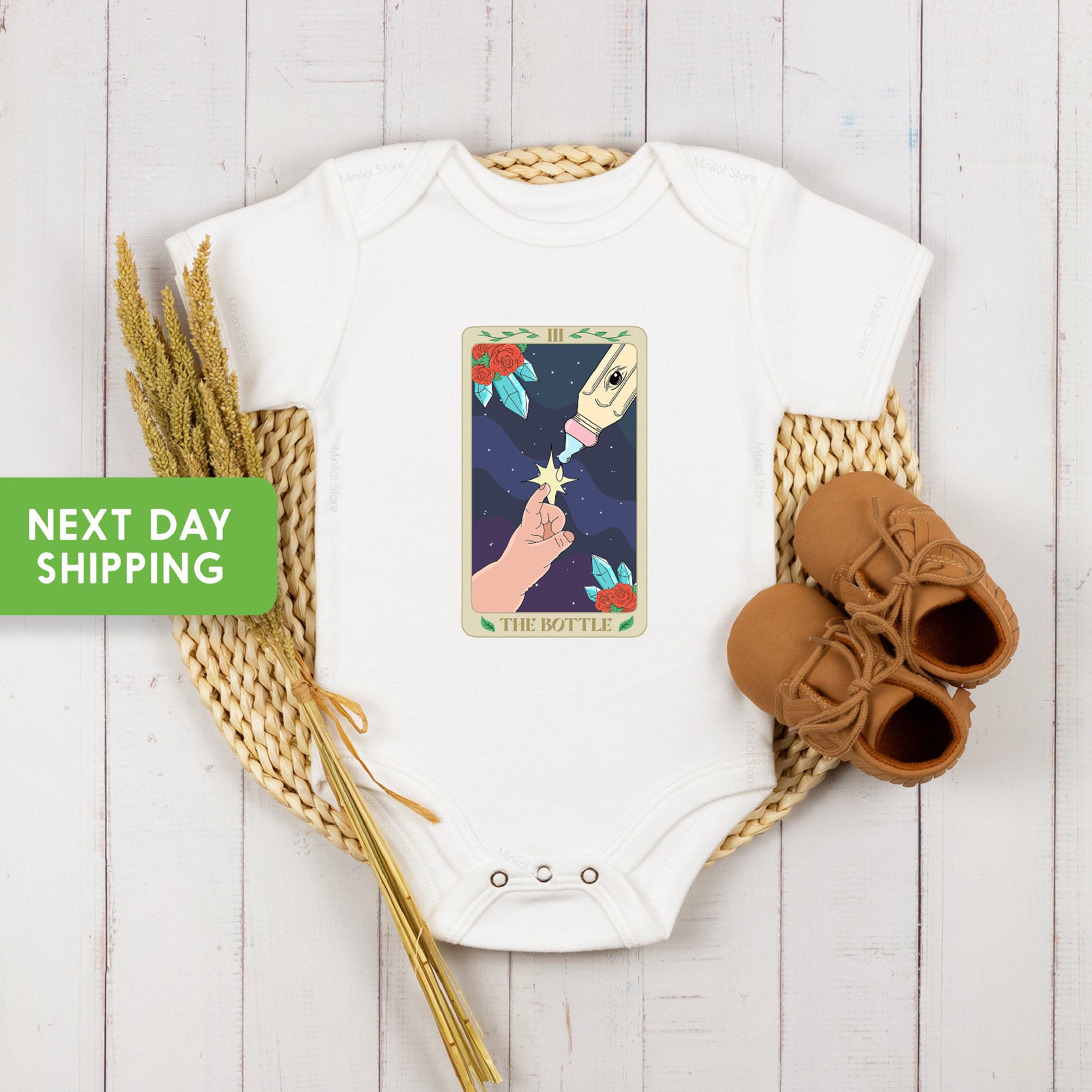 The Bottle Tarot Card Onesie®, Baby Tarot Card Bodysuit, Breastfeeding Tarot Onesie®, Baby Bottle Tarot Bodysuit, Baby Shower Gift