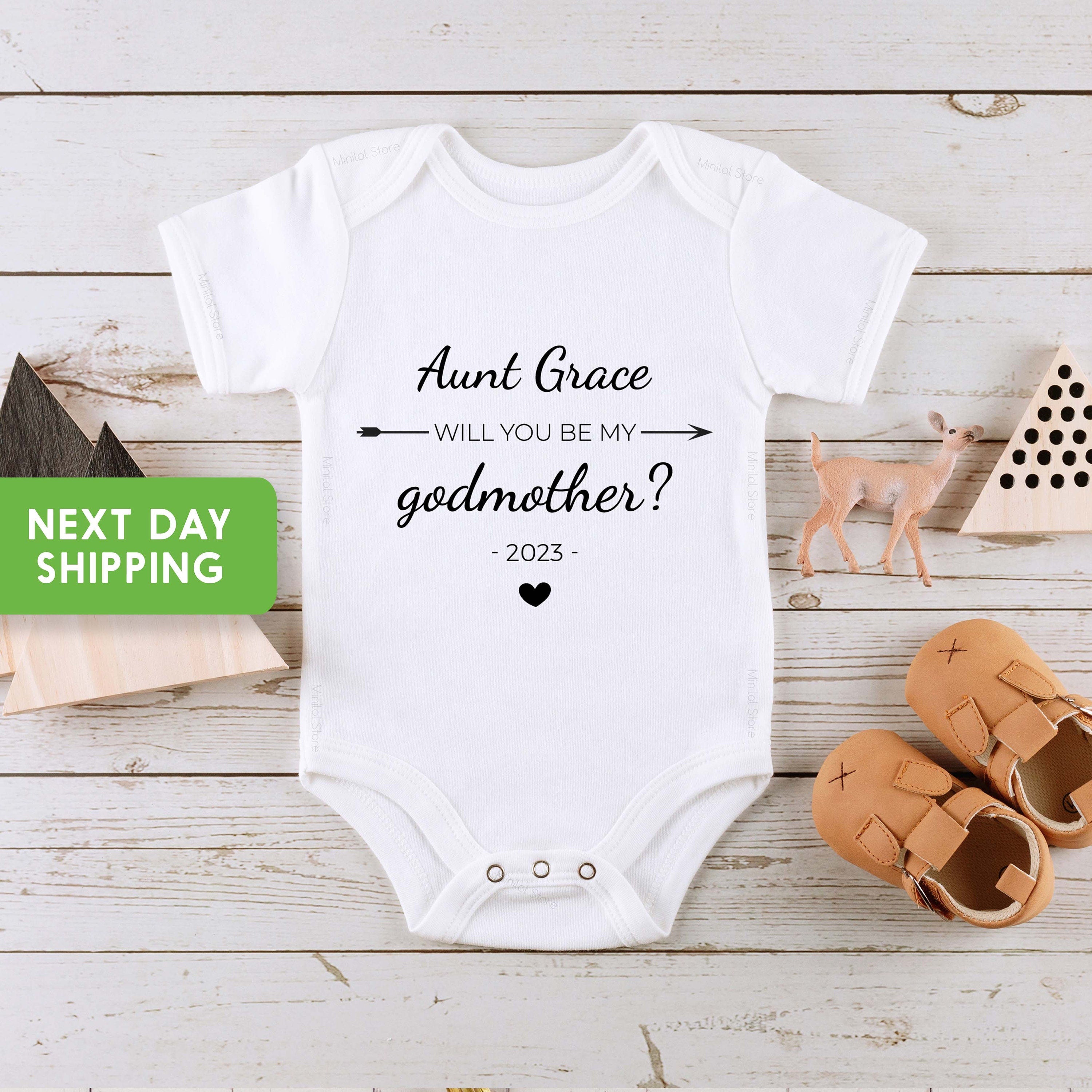 Cute Godmother Announcement Onesie®, Will You Be My Godmother Baby Onesie®, Personalized Name Onesie®, Personalized Baby Onesie®