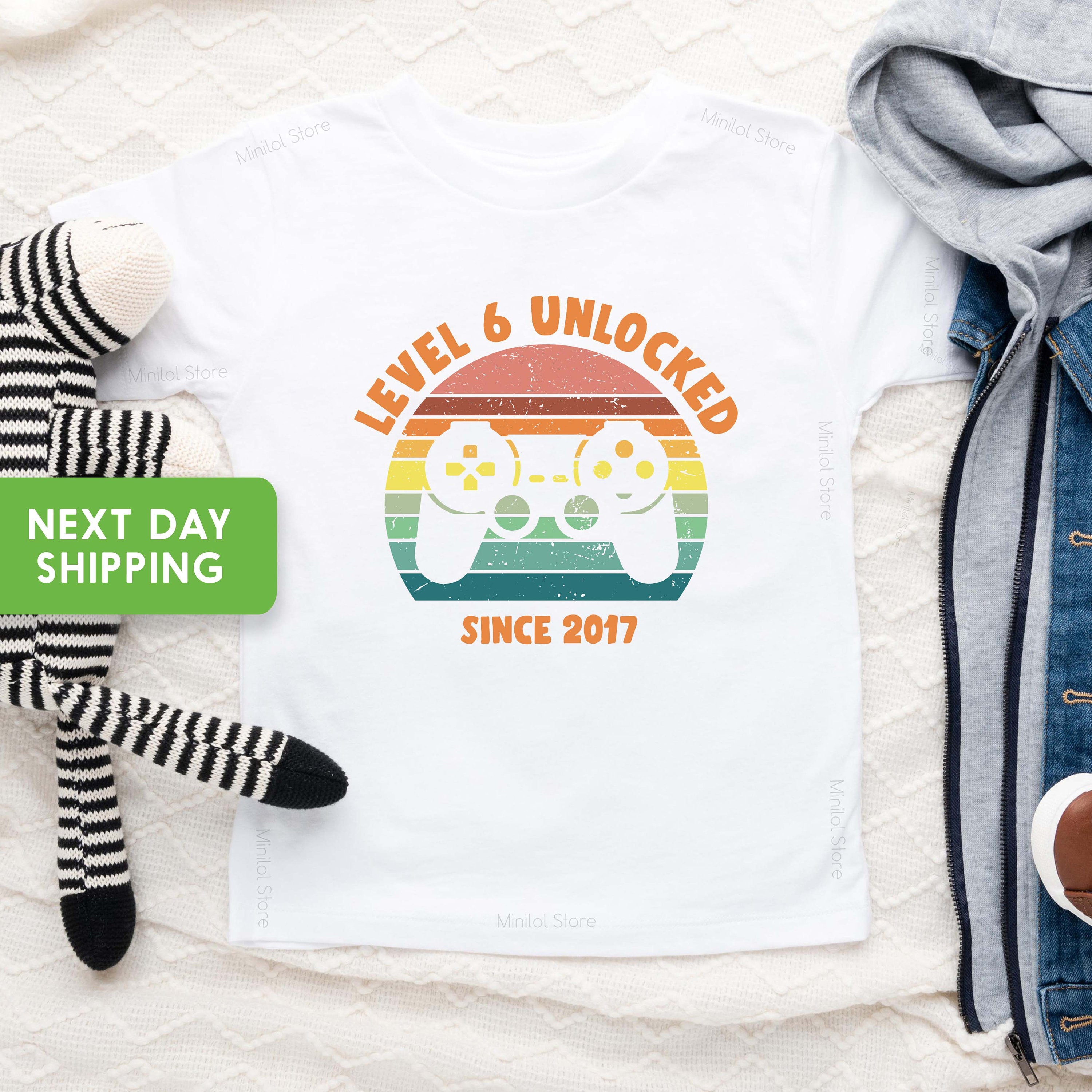 Sixth Birthday Controller Boy Shirt, Level Six Unlocked Birthday Baseball Tee, 6th Birthday Boy Gamer Shirt