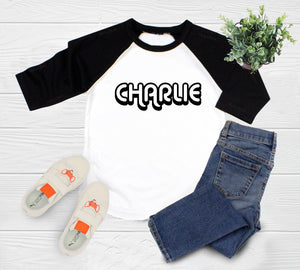 Retro Custom Name baseball design on Baby Short 3-6 Month Onesie