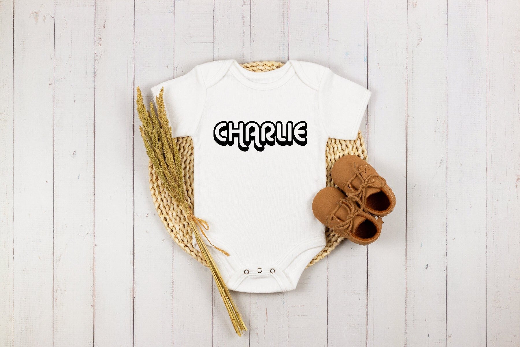 Retro Custom Name baseball design on Baby Short 0-3 Month Onesie