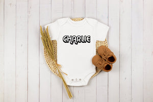 Retro Custom Name baseball design on Baby Short 0-3 Month Onesie