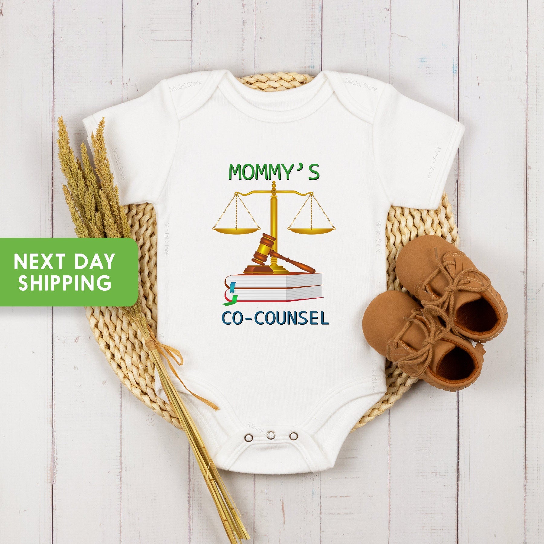 Mommy's Co-Counsel OnesieĀ®, Funny Lawyer Baby Bodysuit, Cute Baby Clothing, Baby Shower Gift, Toddler, Little Lawyer Raglan Kid Shirt