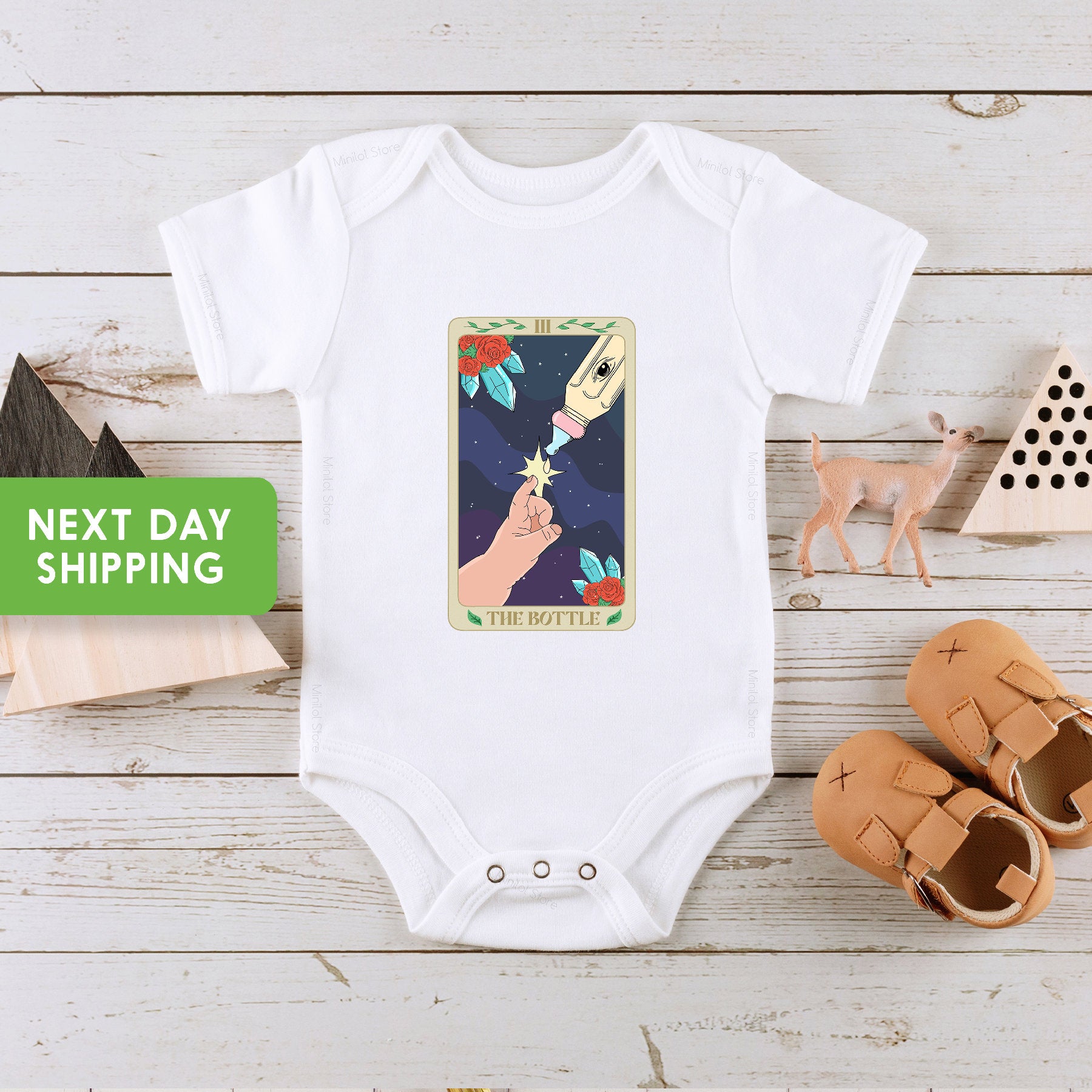 The Bottle Tarot Card OnesieĀ®, Baby Tarot Card Bodysuit, Breastfeeding Tarot OnesieĀ®, Baby Bottle Tarot Bodysuit, Baby Shower Gift