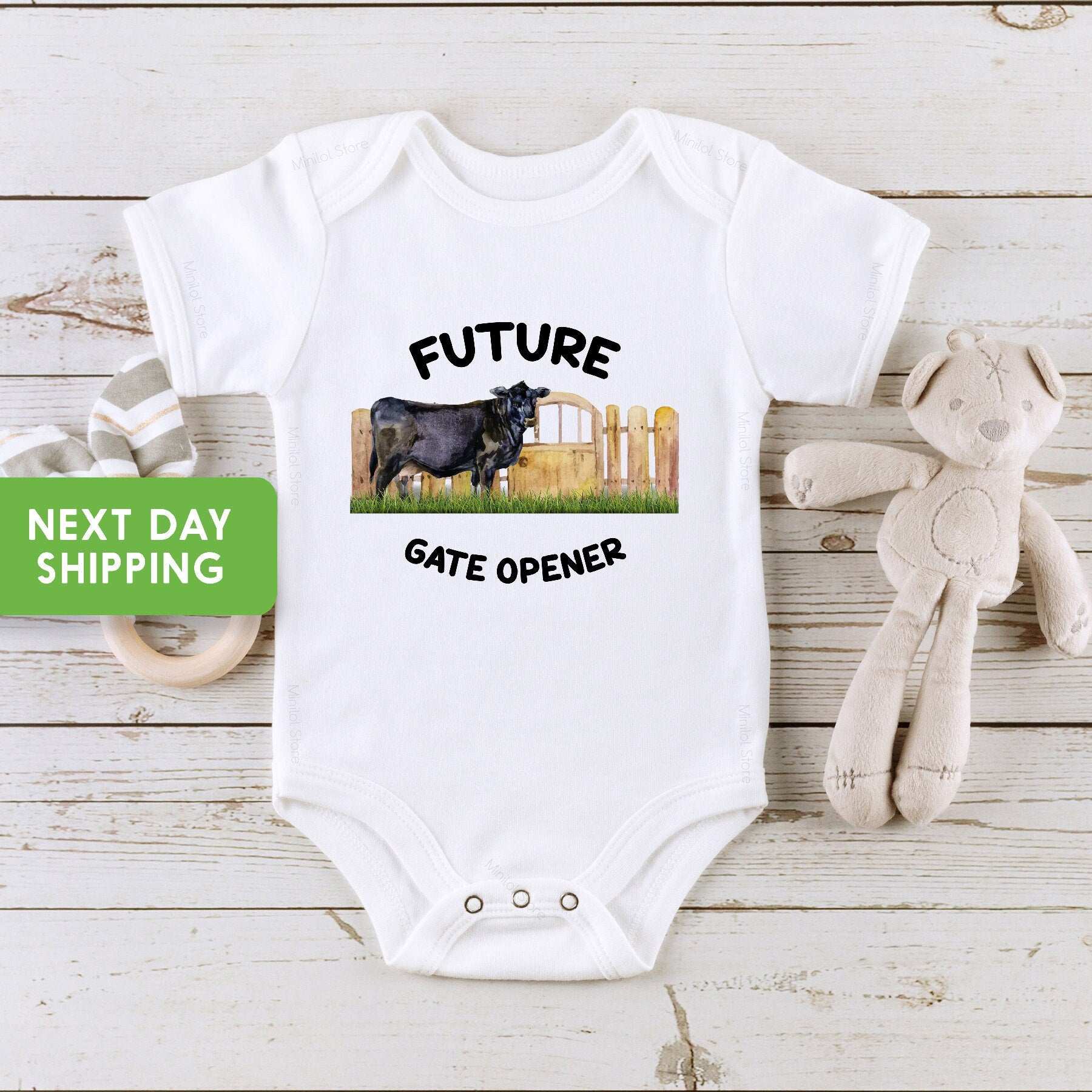 Farm Baby Onesie® Future Gate Opener Onesie®, Reveal Onesie® Cattle Farmer, Pregnancy Announcement Baby Onesie®, Cows Onesie®