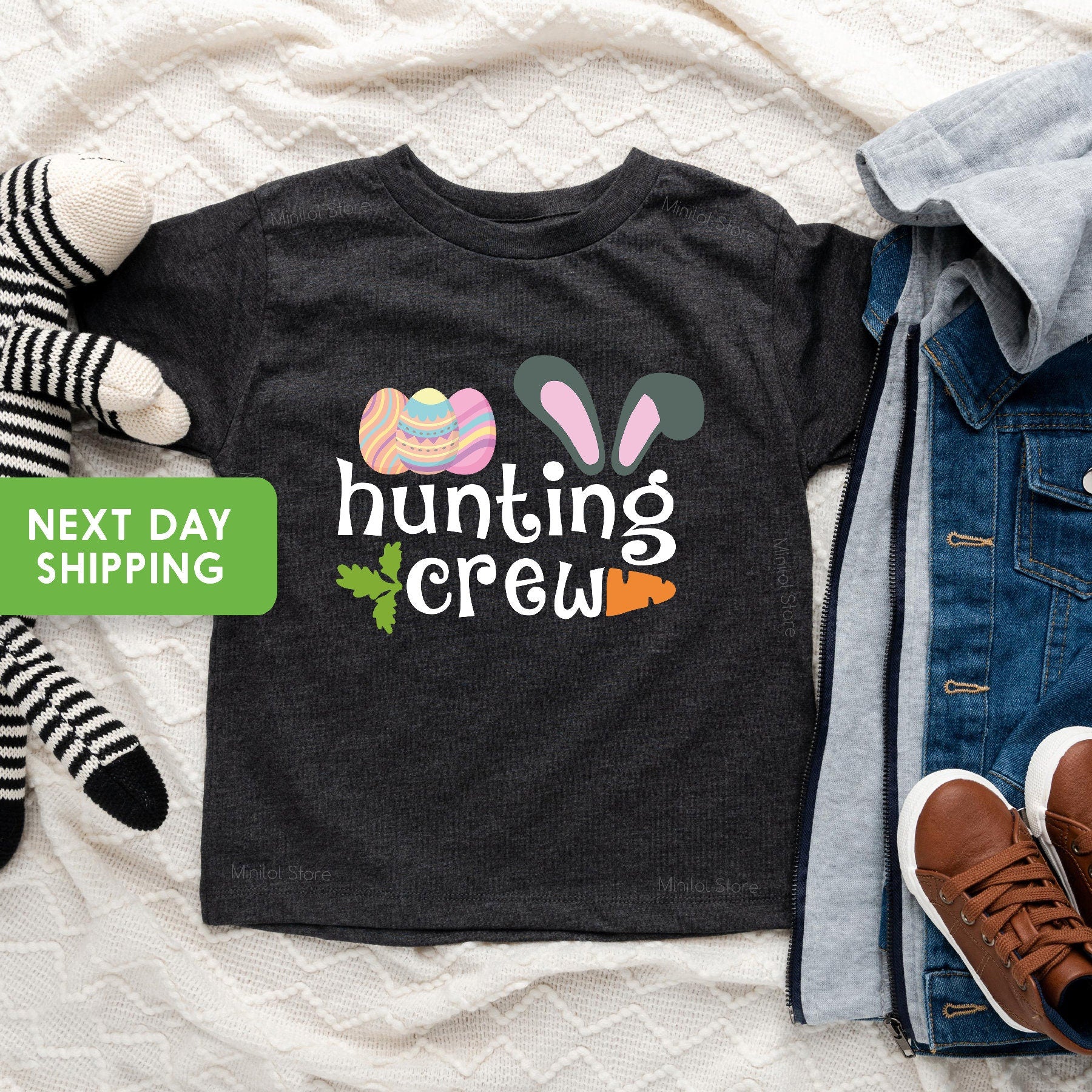 Hunting Crew Onesie®, Cute Easter Onesie®, Easter Family Shirt, Spring Baby Onesie®, Bunny Easter Onesie®, Baby Shower Gift, Holiday Onesie®