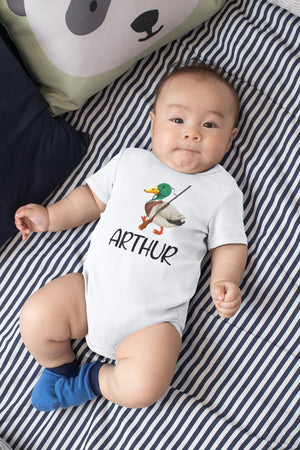 Personalized Duck Hunting deer design on Baby Short 12 Month Onesie