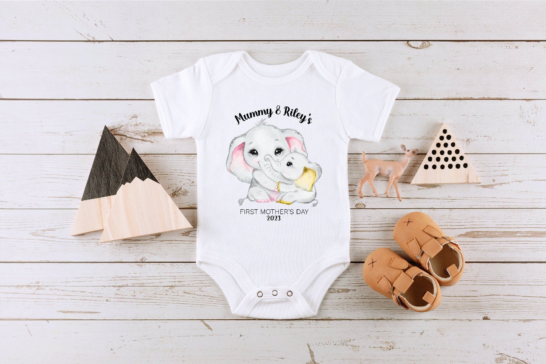 Personalized Baby's First Mother's Day Baby Clothes, Gift for New Mom, Mommy and Baby Elephant Onesie®, Mother's Day Gift, Mothers Day