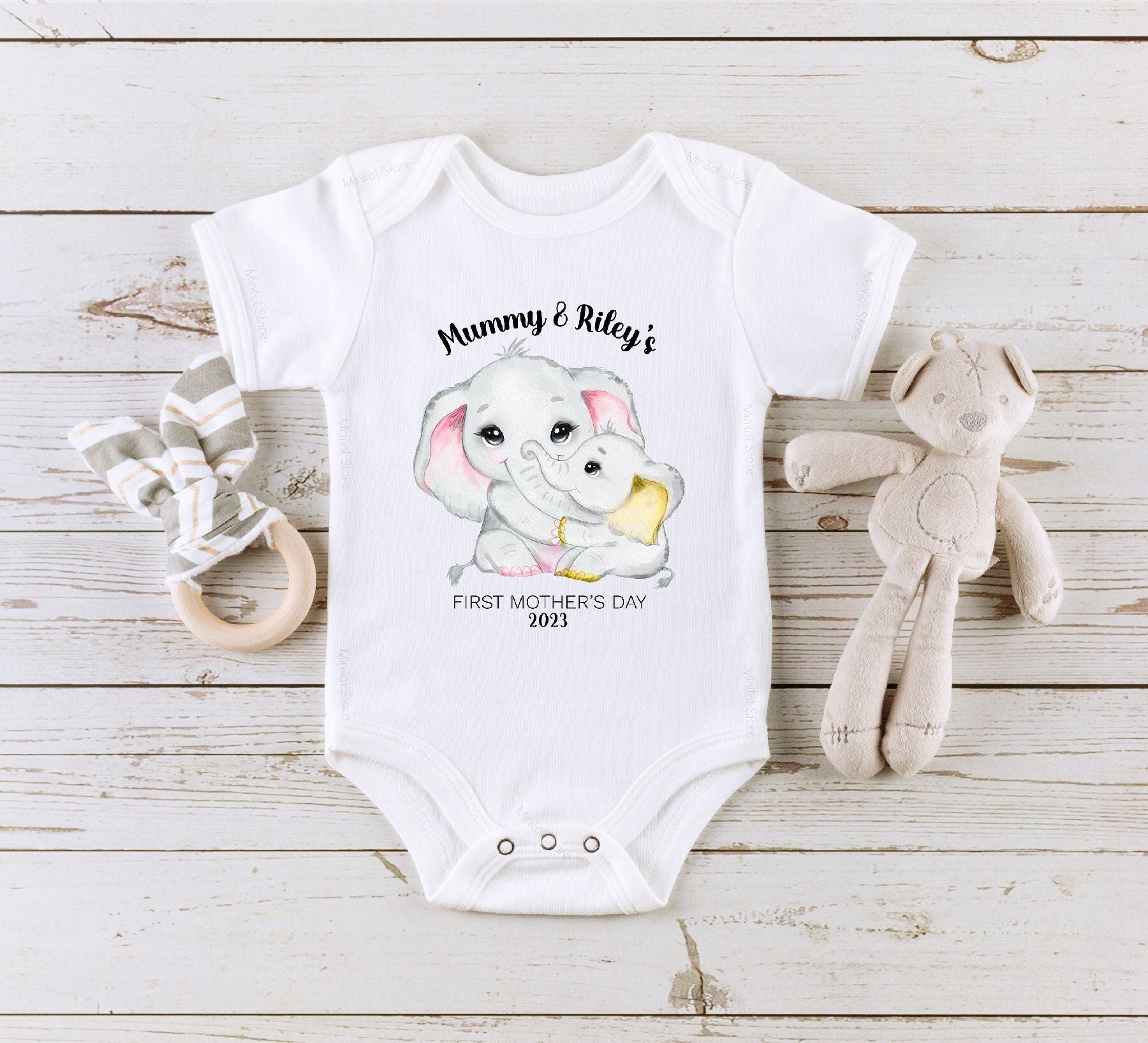 Personalized Baby's First Mother's Day Baby Clothes, Gift for New Mom, Mommy and Baby Elephant Onesie®, Mother's Day Gift, Mothers Day