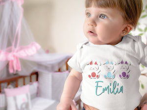 Custom Name Bunny typographic design on Baby Short 6-9 Month Onesie