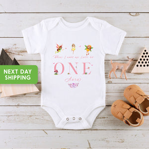 Custom 1st Birthday Fairy Girl typographic design on Baby Short Newborn