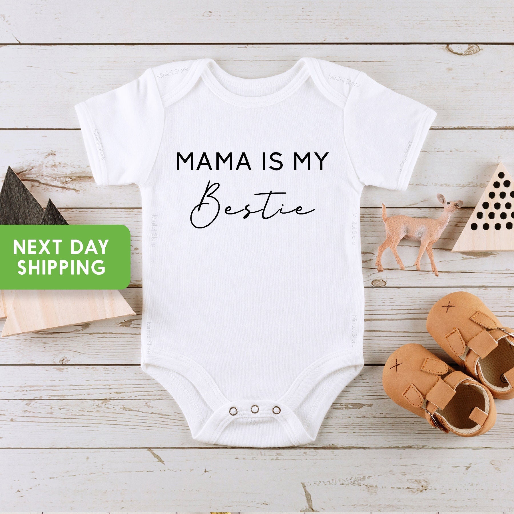 Mama Is My Bestie OnesieĀ®, Vintage Bodysuit, Cute Natural Baby OnesieĀ®, Mother's Day Gift, Mother's Day OnesieĀ®, New Mom Gift