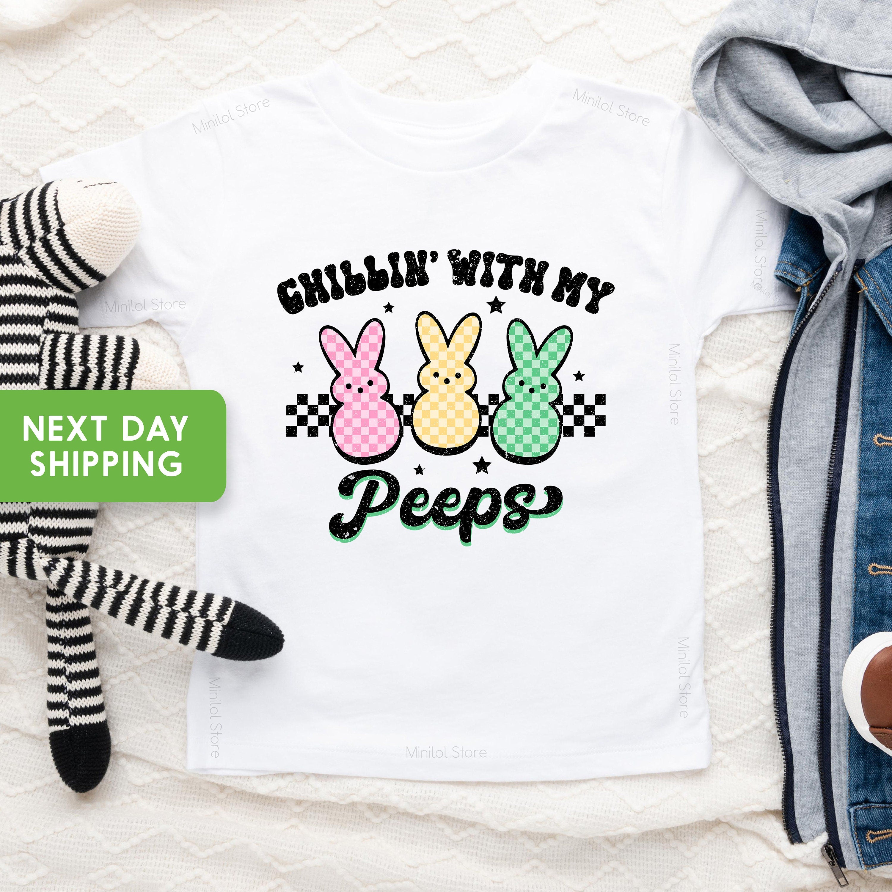 Kids Easter Shirt, Chillin' with My Peeps Kids Retro TShirt, Easter Retro Natural Infant, Toddler & Youth Tee, Kids Easter T-Shirt