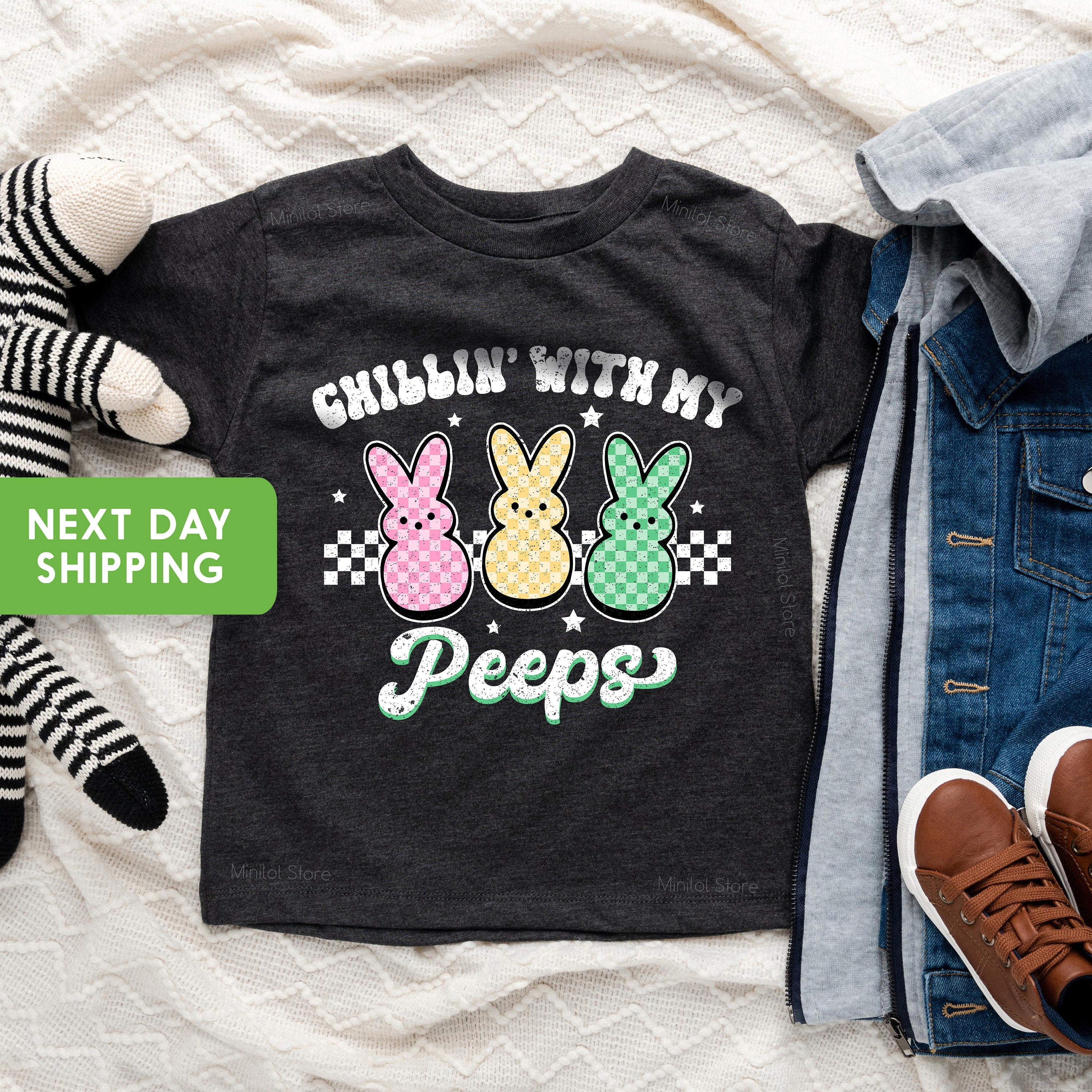 Kids Easter Shirt, Chillin' with My Peeps Kids Retro TShirt, Easter Retro Natural Infant, Toddler & Youth Tee, Kids Easter T-Shirt