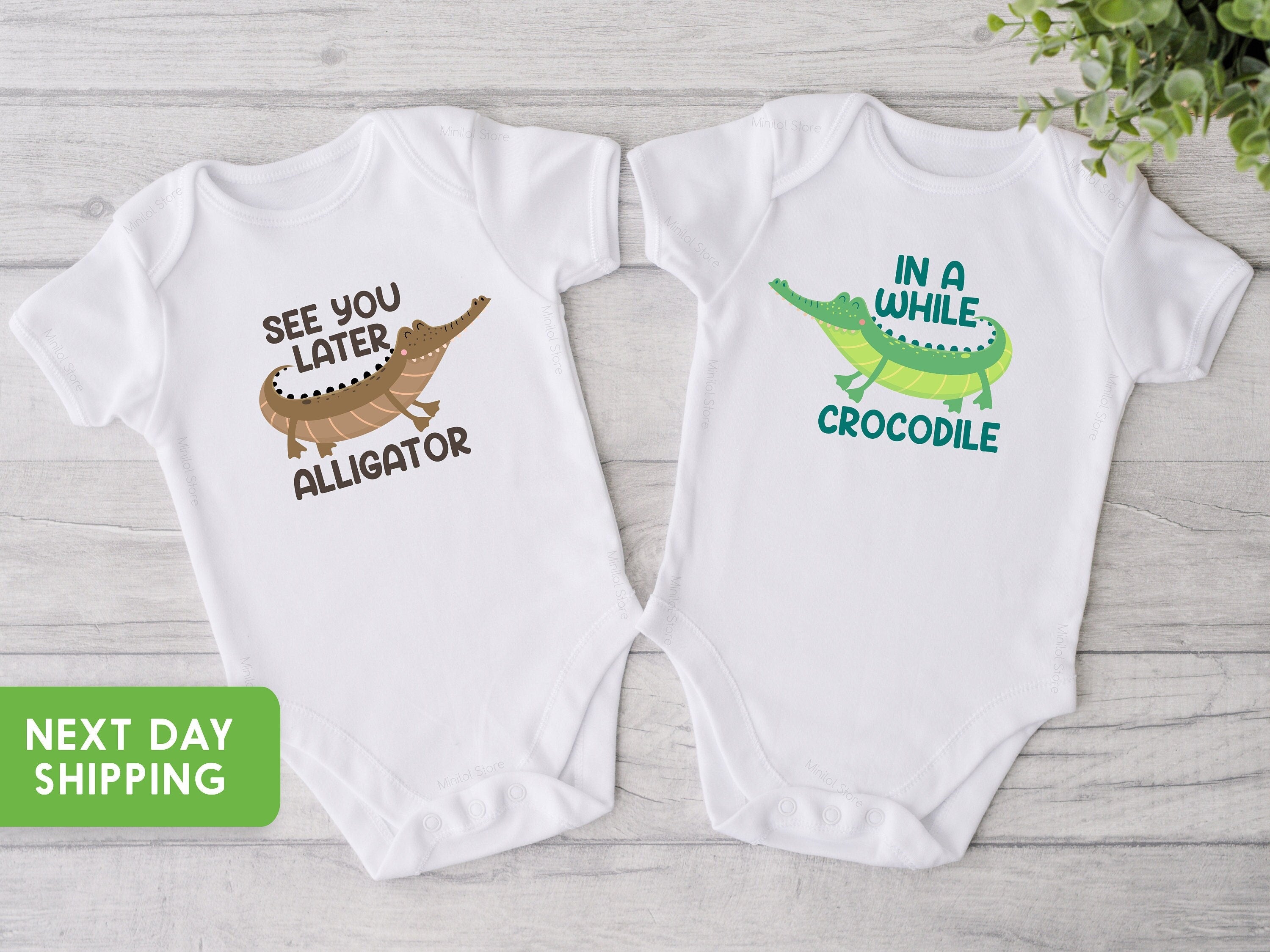 Twin OnesieĀ®, See You Later Alligator, In A While Crocodile Twin OnesieĀ®, Funny, Cute Twin Baby OnesieĀ®