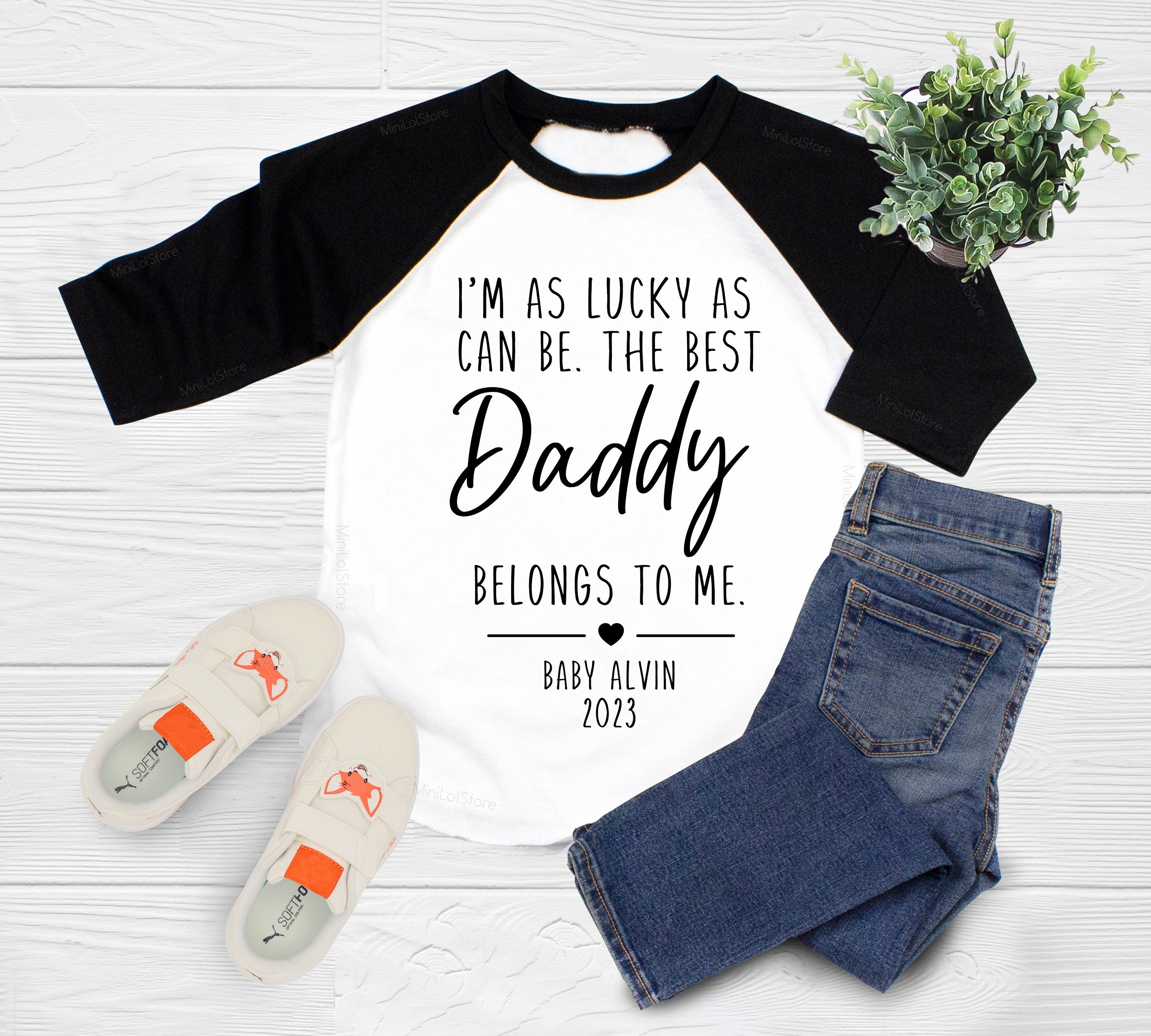 I'm As Lucky As Can Be The Best Daddy Belongs To Me Onesie®, 1st Fathers Day Bodysuit, Custom Name Onesie®, New Dad Gift