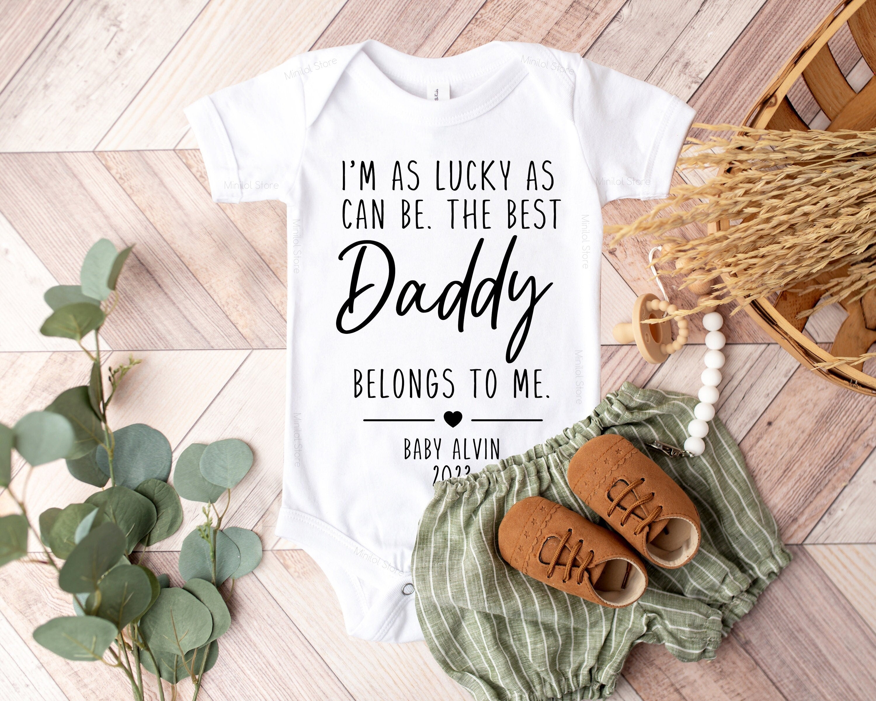 I'm As Lucky As Can Be The Best Daddy Belongs To Me OnesieĀ®, 1st Fathers Day Bodysuit, Custom Name OnesieĀ®, New Dad Gift