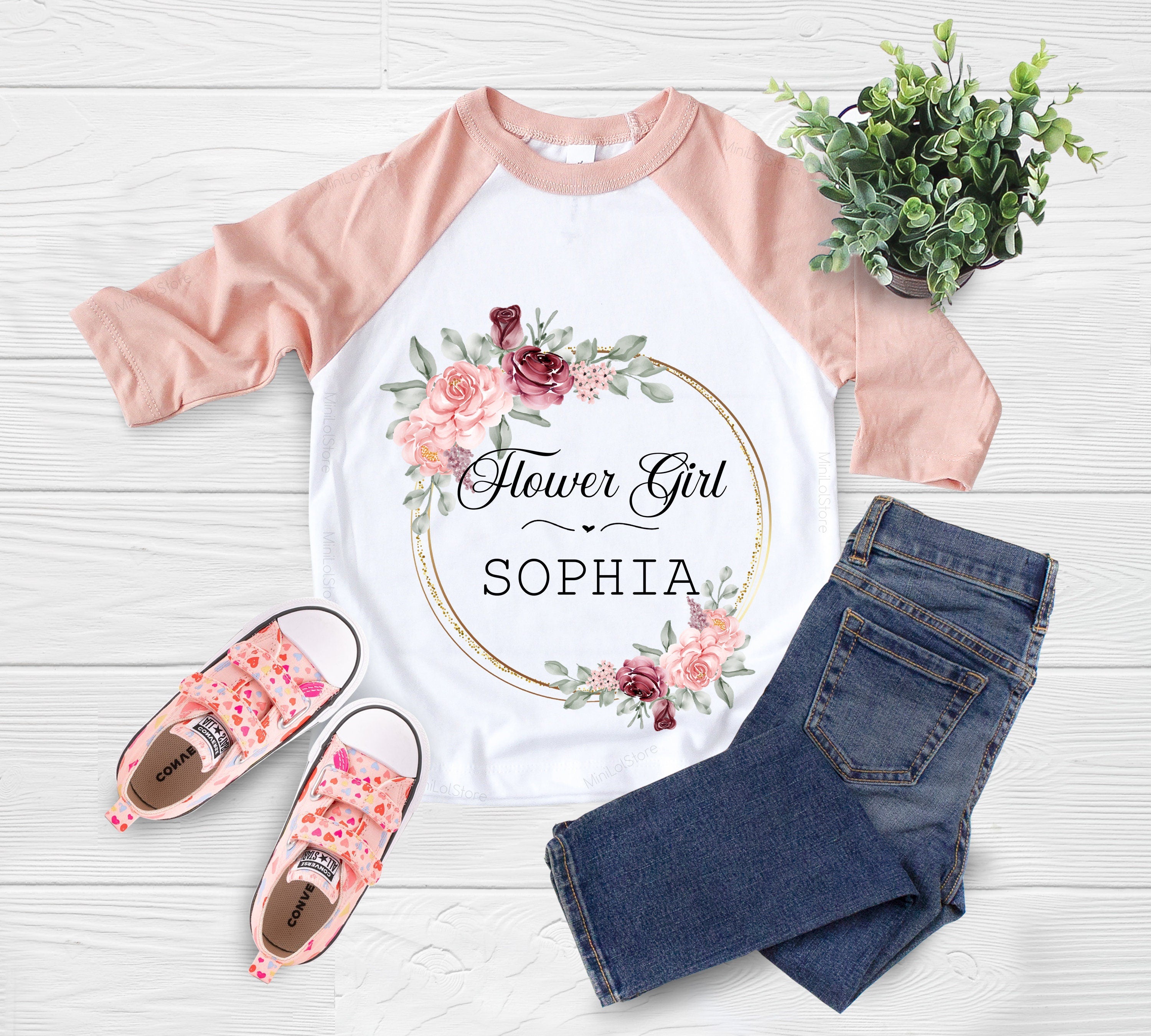 Flower Girl T-Shirt, Wedding Kids T-shirt, Bride Tribe Shirts, Flower Girl Flower T-Shirt, Flower Girl Tee Floral Top, Floral Wreath Tee