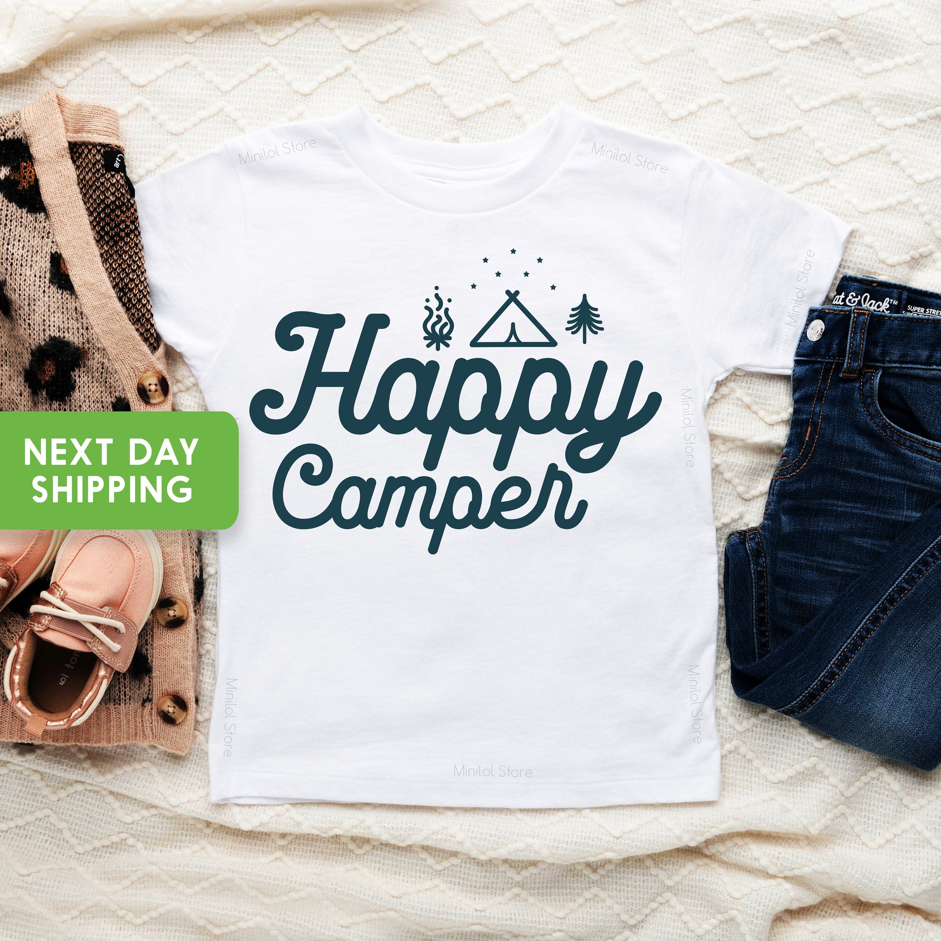 Happy Camper Kids Retro Shirt Custom Font Color