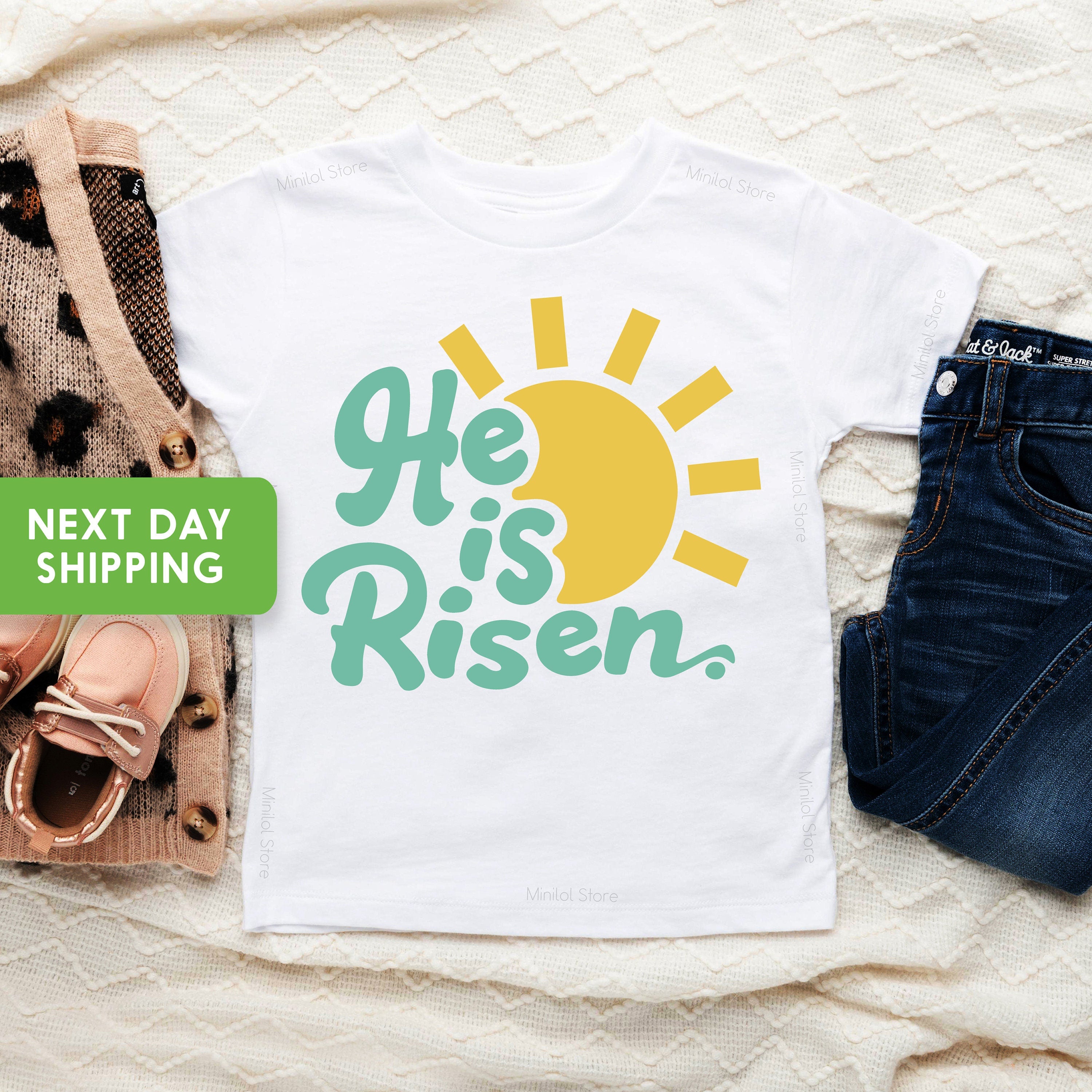 Christian Shirts for Kids, Jesus Shirt, He is Risen Infant, Toddler & Youth Tee, Kids Easter Shirt, Easter Retro Toddler Shirt