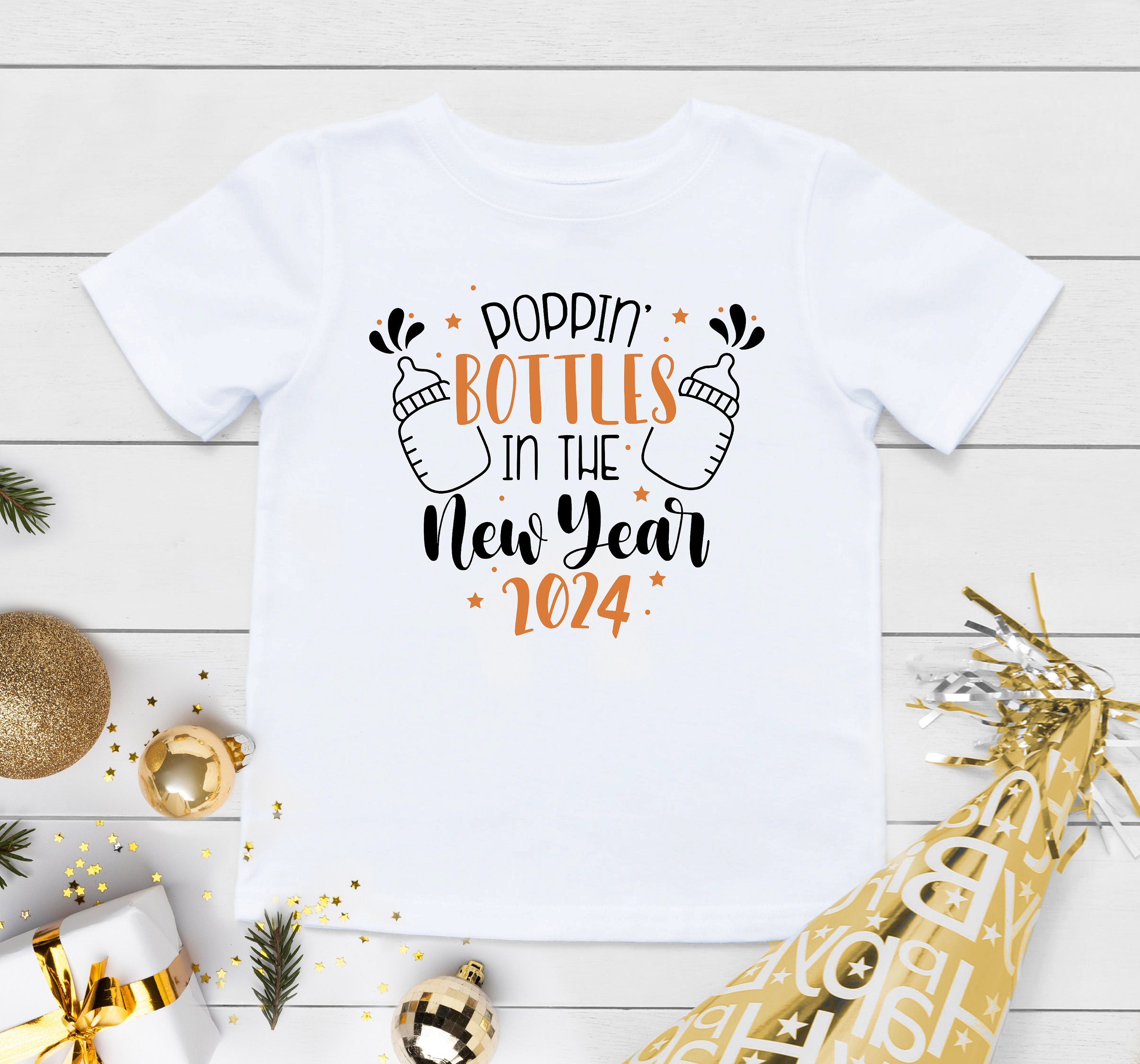 Poppin' Bottles in the New Year Onesie®, Holiday Baby Clothes, First New Years Bodysuit for Baby, Funny Saying Onesie®, Christmas Gift
