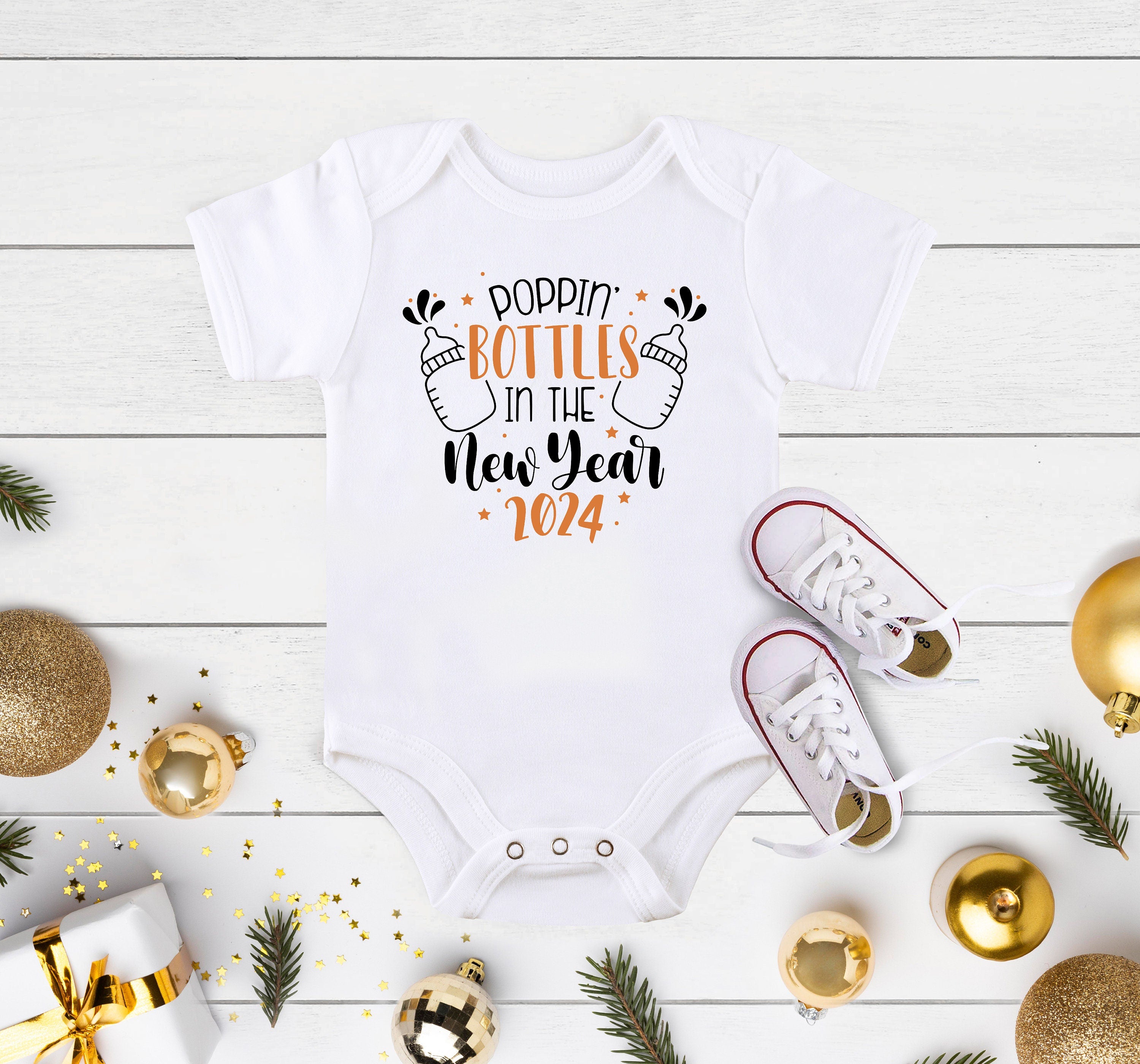 Poppin' Bottles in the New Year Onesie®, Holiday Baby Clothes, First New Years Bodysuit for Baby, Funny Saying Onesie®, Christmas Gift