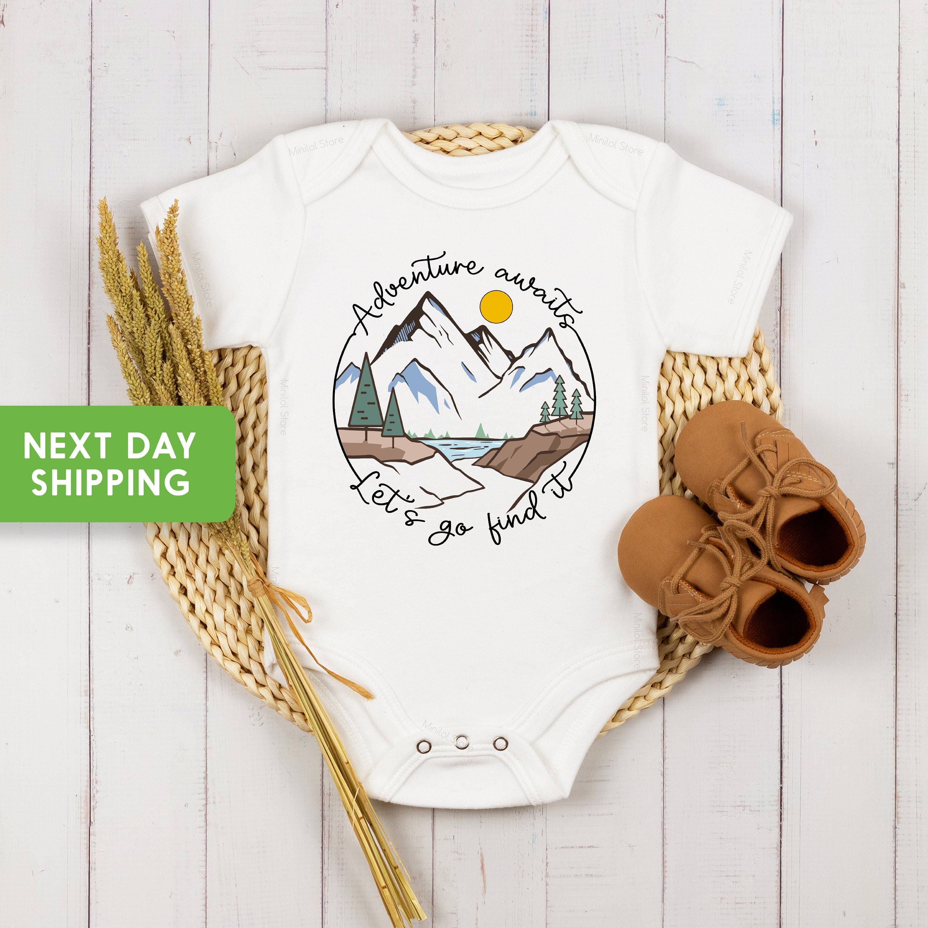 Adventure Awaits Let's Go Find It Baby OnesieĀ®, Hipster Baby Bodysuit, Adventure Cute Baby Shirt, Camping Bodysuit, Adventure Baby Clothes
