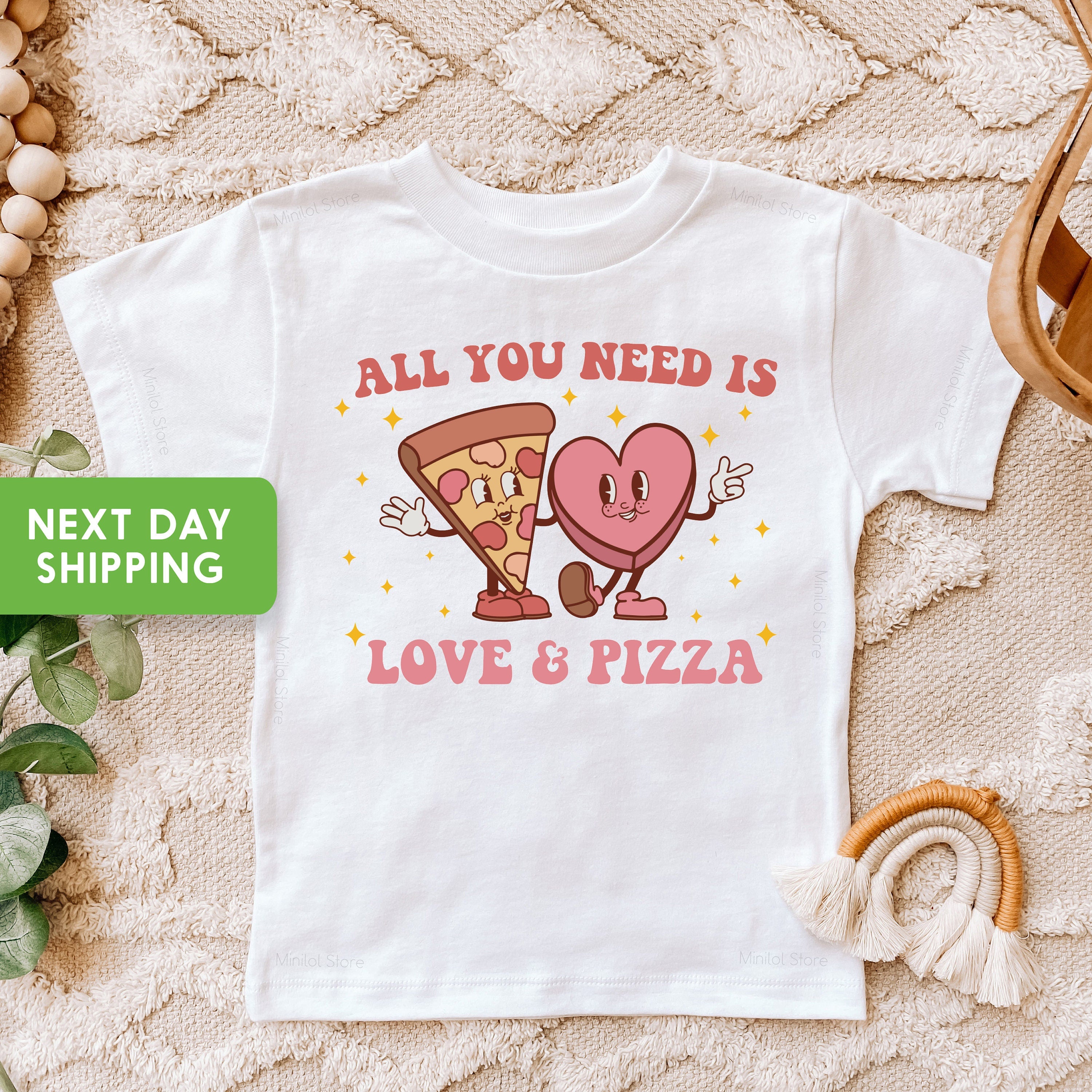 Kids Valentines Day Shirt, All You Need is Love and Pizza Kids Retro TShirt, Boho Valentine's Day Onesie®, Valentine's Day Toddler Shirt