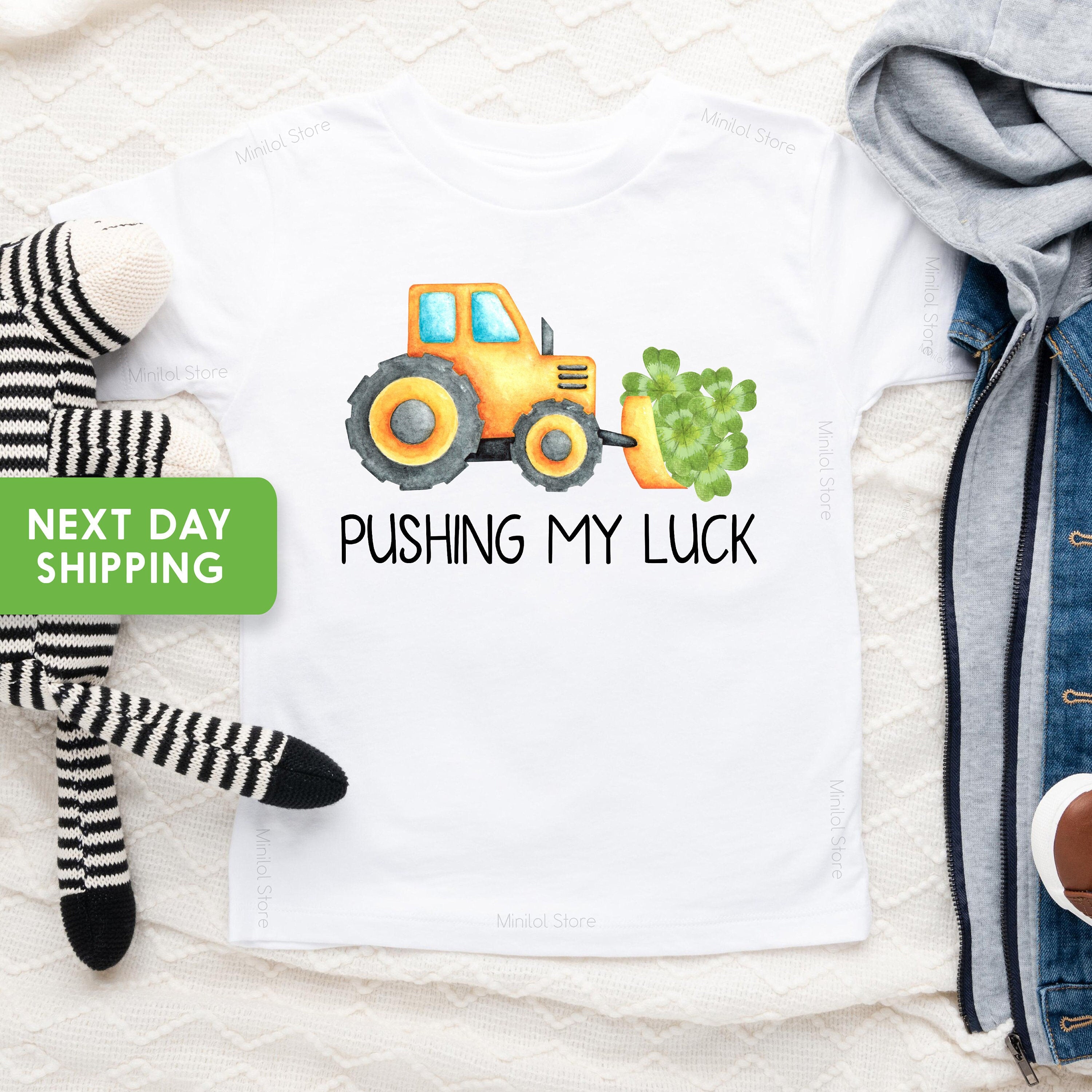 St. Patrick's Day Kids Shirt, Pushing My Luck Charm Baseball Shirt, Baby Boy St Patricks Day Irish Onesie®, Cute Irish Baby St. Patrick Tee