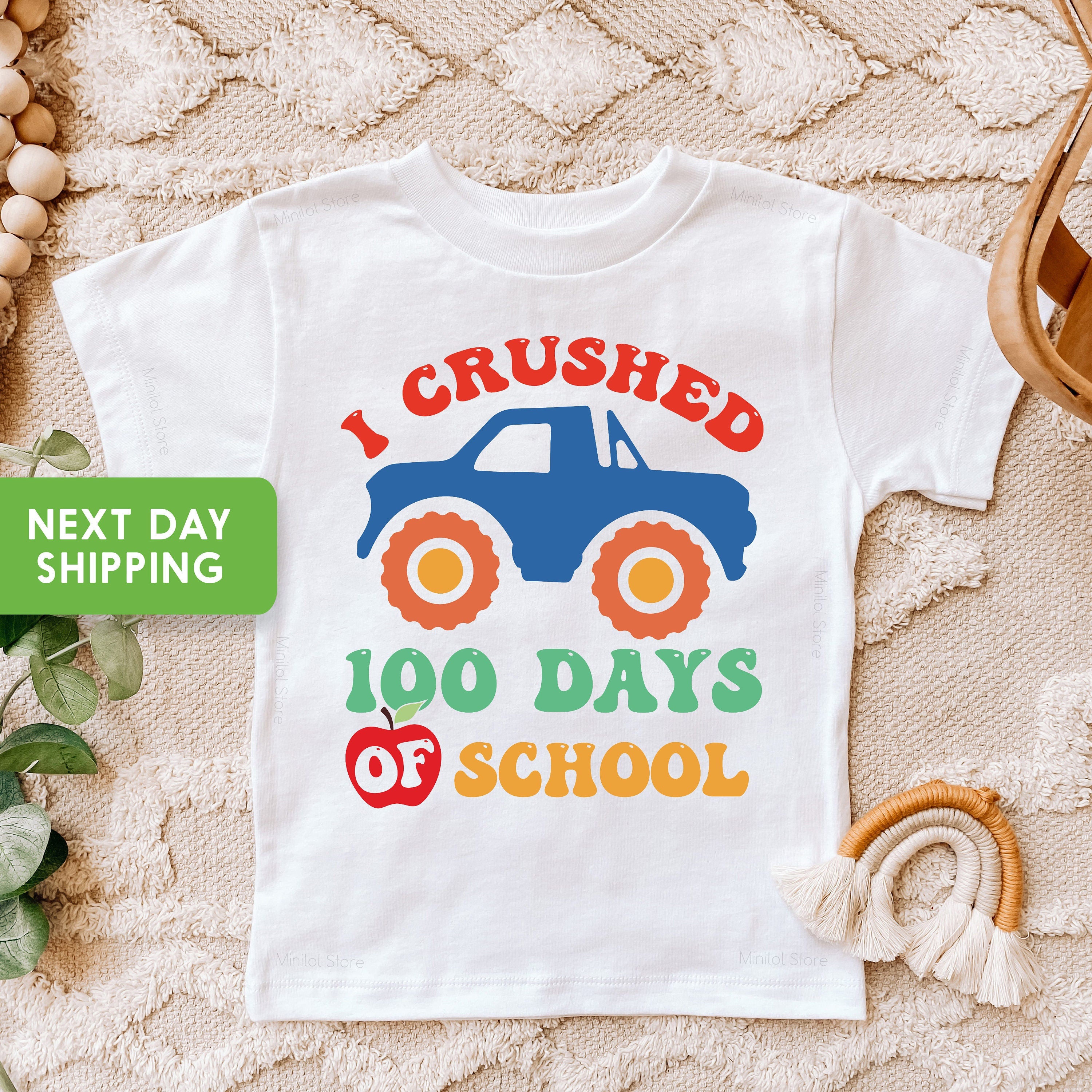I Crushed 100 Days of School Monster Truck Shirt, Kids 100 Days of School Tee, Boys School Truck T-shirt, 100 Days of School Celebration Tee