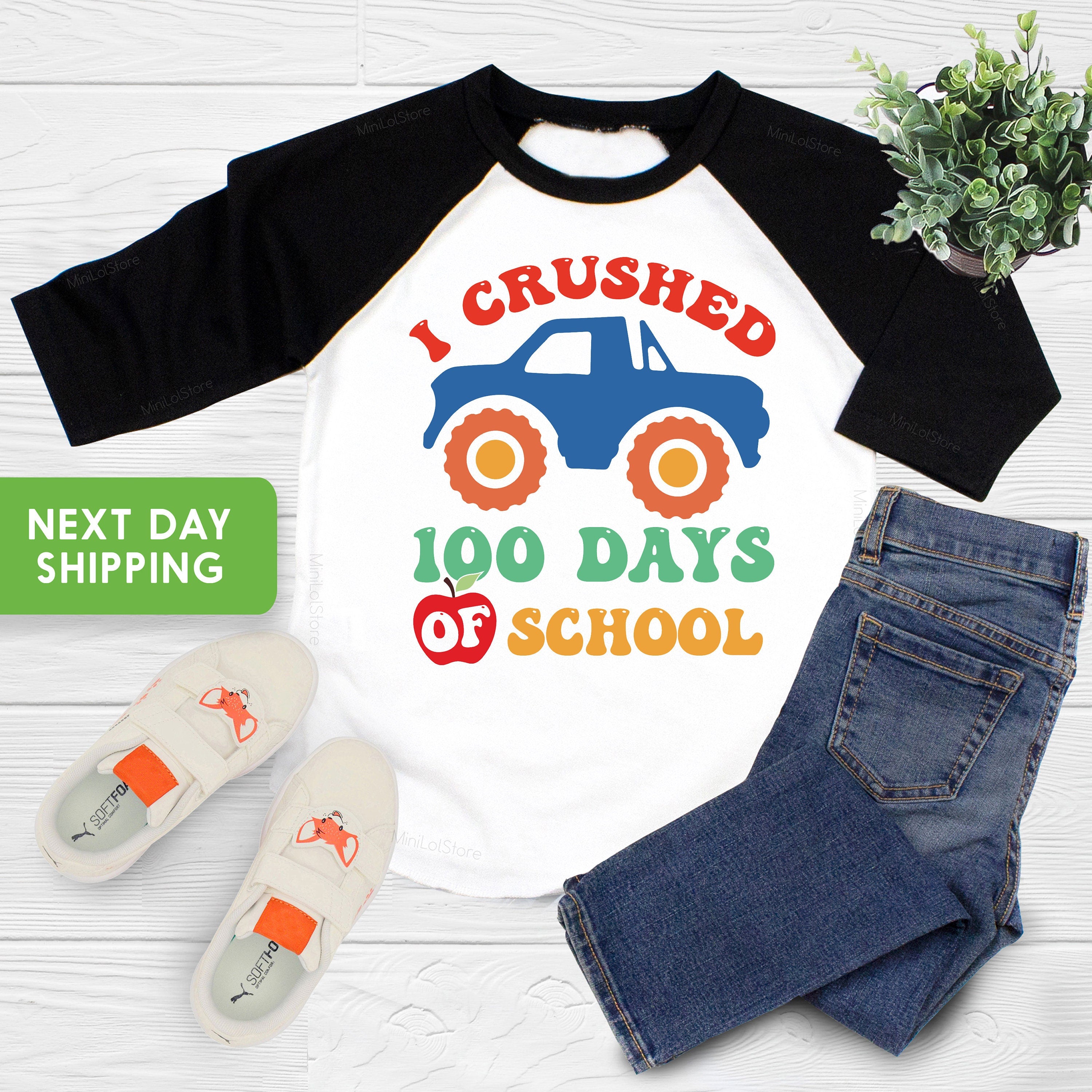 I Crushed 100 Days of School Monster Truck Shirt, Kids 100 Days of School Tee, Boys School Truck T-shirt, 100 Days of School Celebration Tee