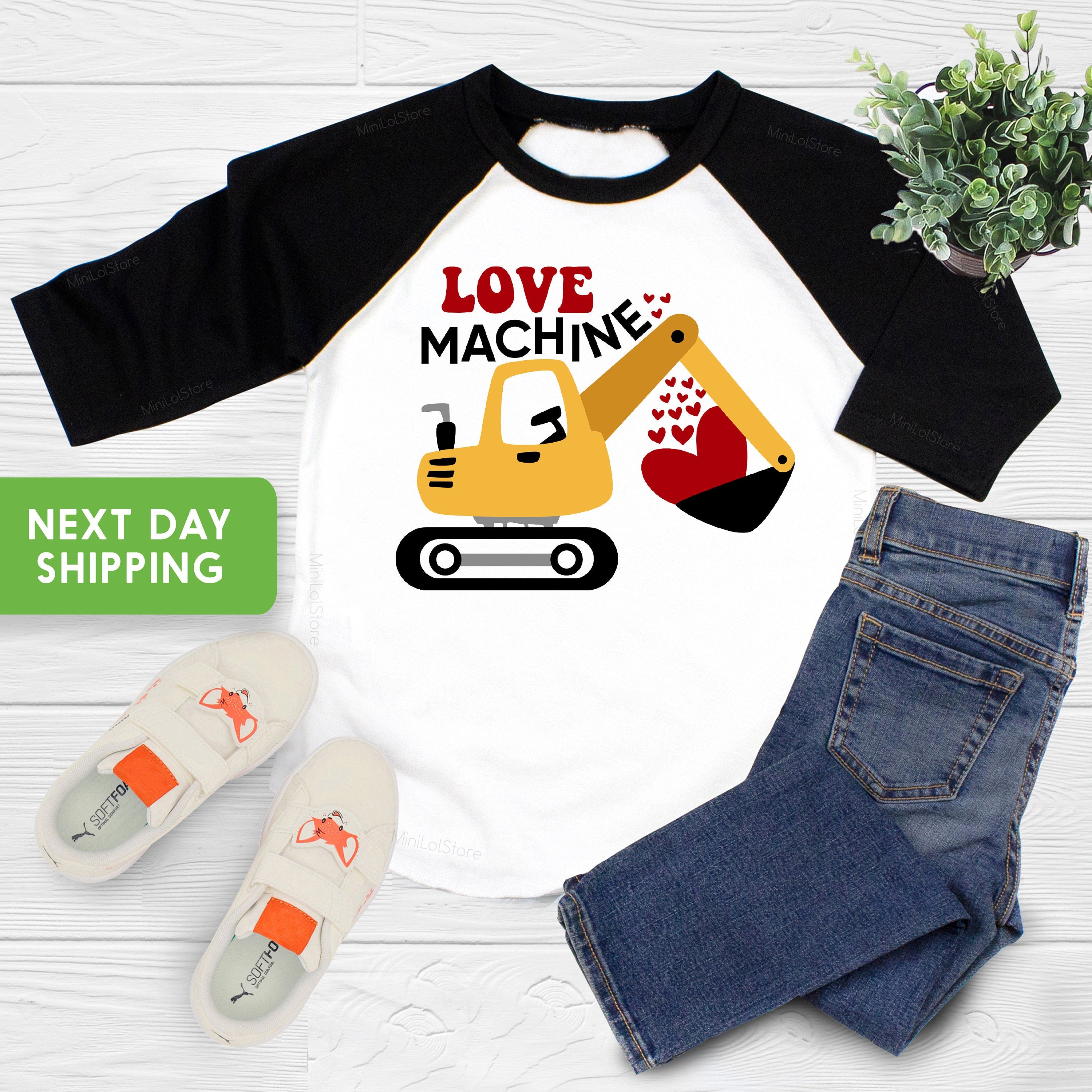 Love Machine Baseball Tee, Cute Valentines Day Toddler Shirt, Valentines Toddler Tractor Shirt, Farm Kids Shirt, Valentine's Day OnesieĀ®