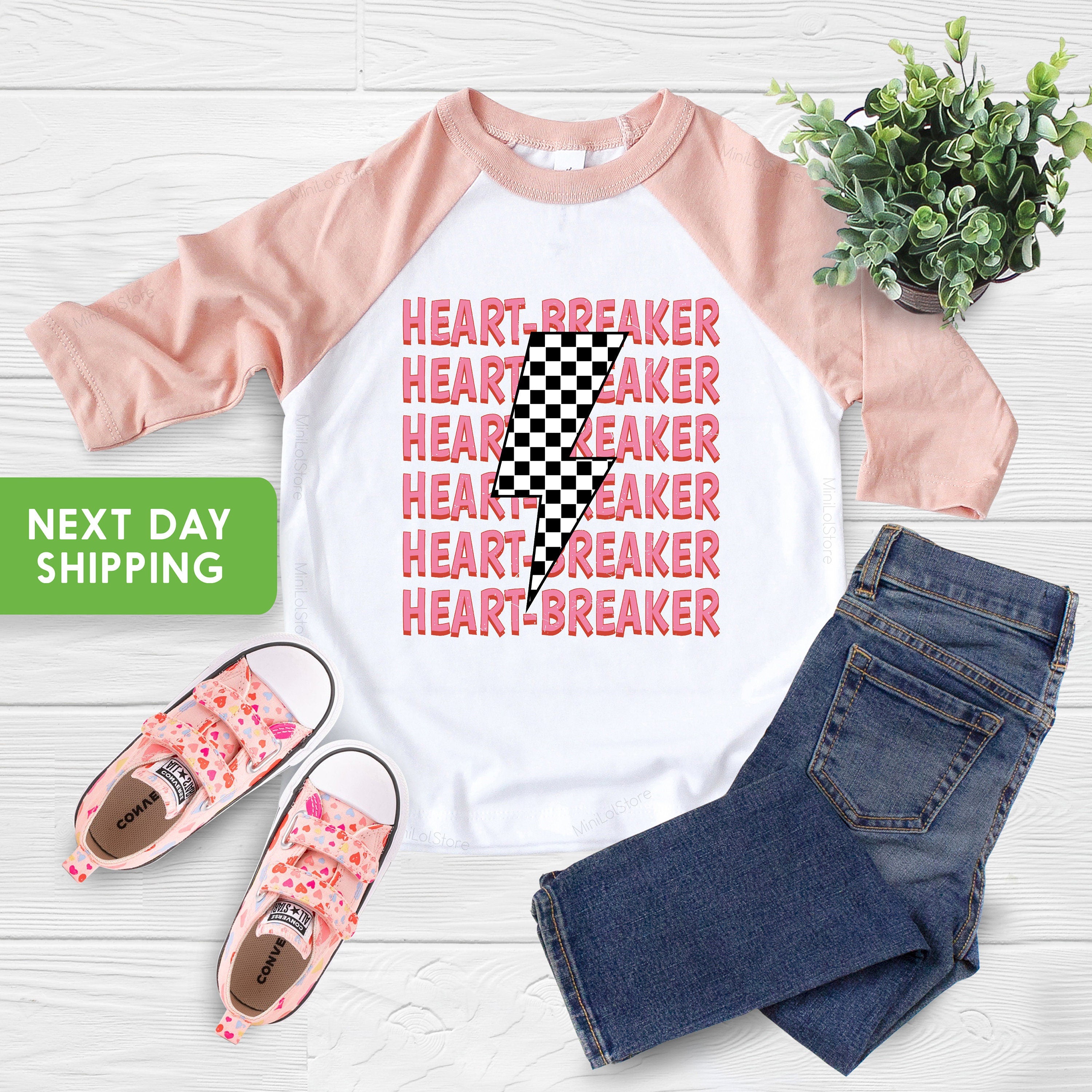 Kids Valentines Day Shirt, Heart Breaker Valentine Kids Shirt, Retro Valentine's Day Toddler T-Shirt, Checkered Valentine's Day Onesie®