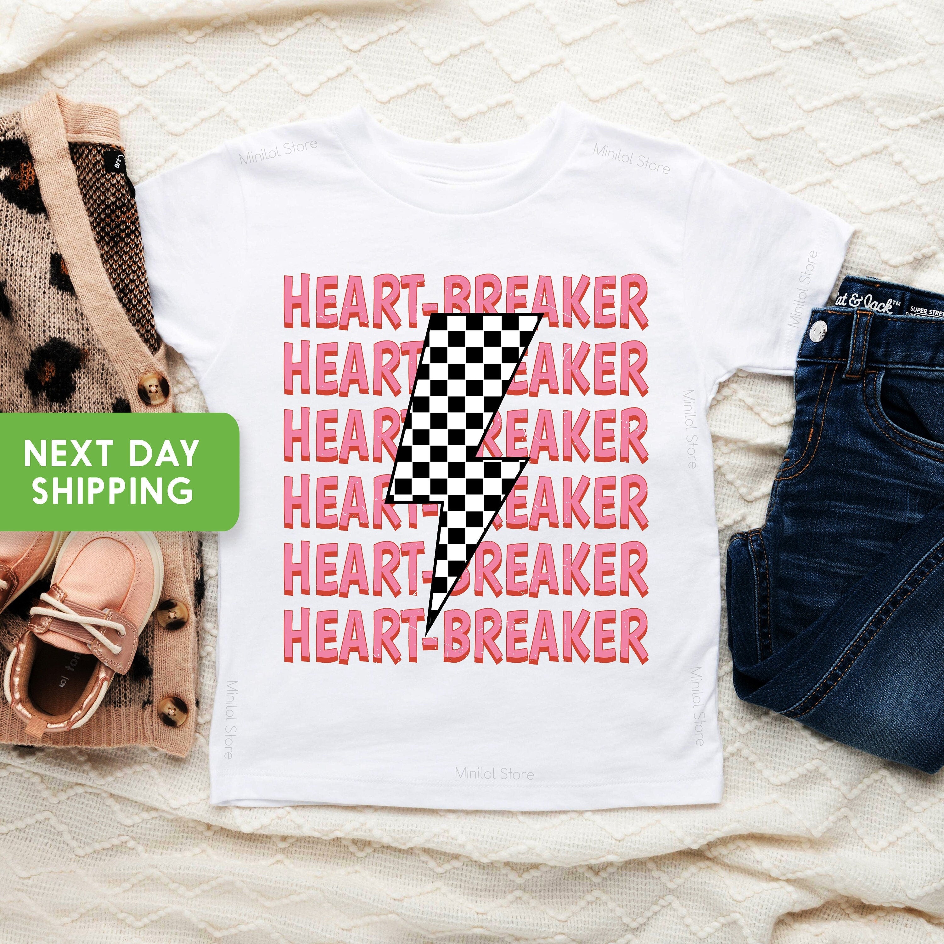 Kids Valentines Day Shirt, Heart Breaker Valentine Kids Shirt, Retro Valentine's Day Toddler T-Shirt, Checkered Valentine's Day OnesieĀ®